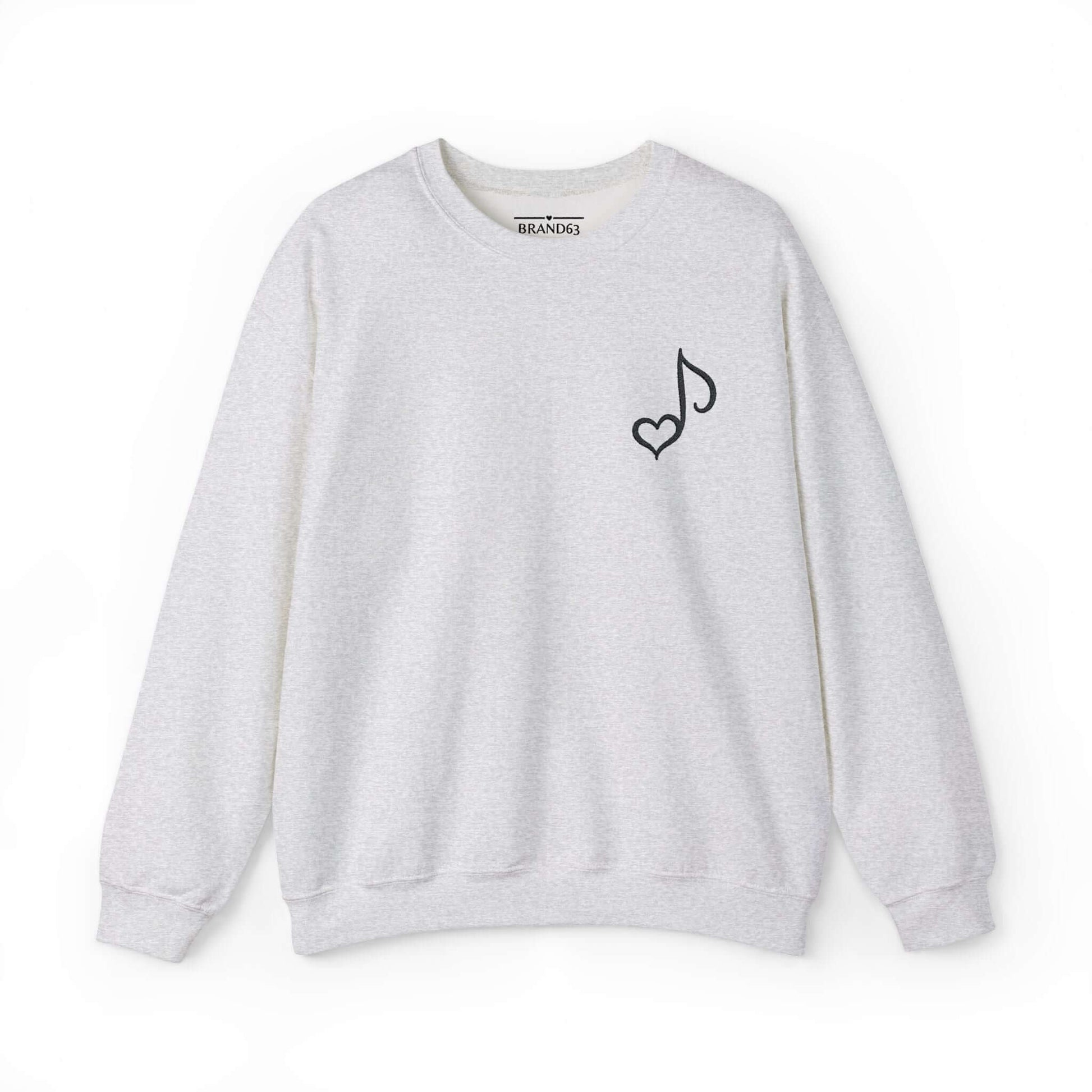 Embroidered Musical Heart Note Crewneck Sweatshirt | Sustainable, and Perfect for Music Lovers, Brand63