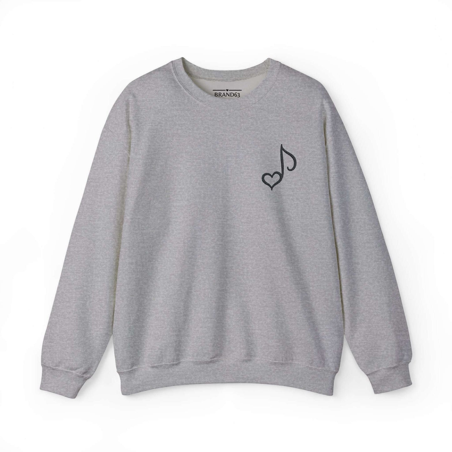 Embroidered Musical Heart Note Crewneck Sweatshirt | Sustainable, and Perfect for Music Lovers, Brand63