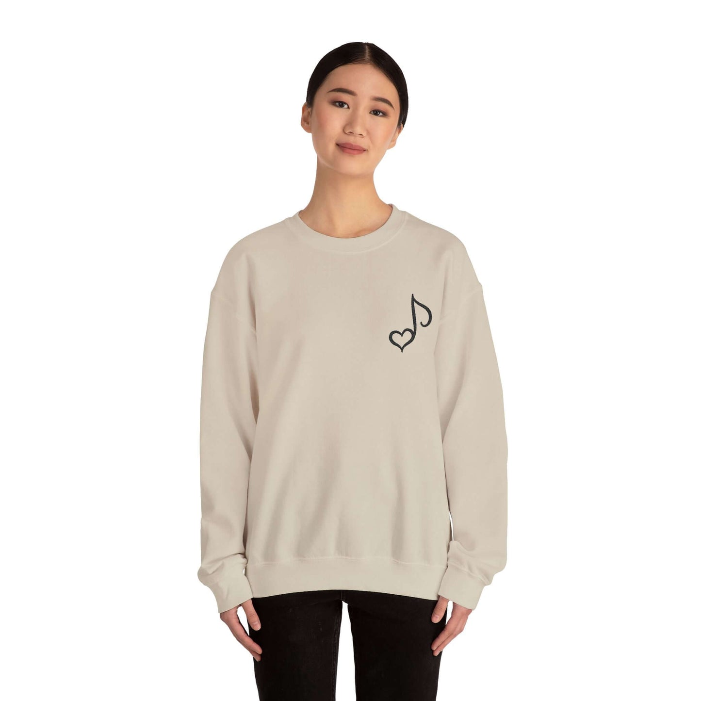 Embroidered Musical Heart Note Crewneck Sweatshirt | Sustainable, and Perfect for Music Lovers, Brand63