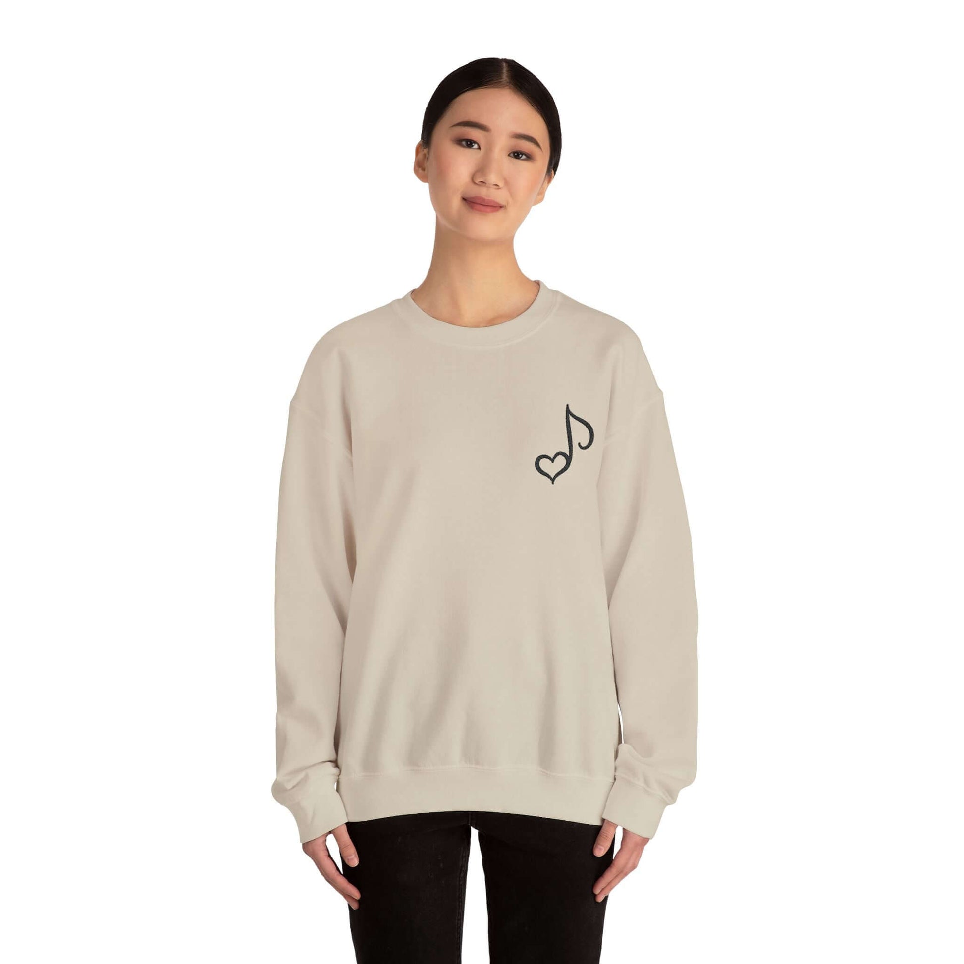 Embroidered Musical Heart Note Crewneck Sweatshirt | Sustainable, and Perfect for Music Lovers, Brand63