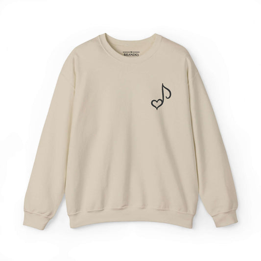 Embroidered Musical Heart Note Crewneck Sweatshirt | Sustainable, and Perfect for Music Lovers, Brand63