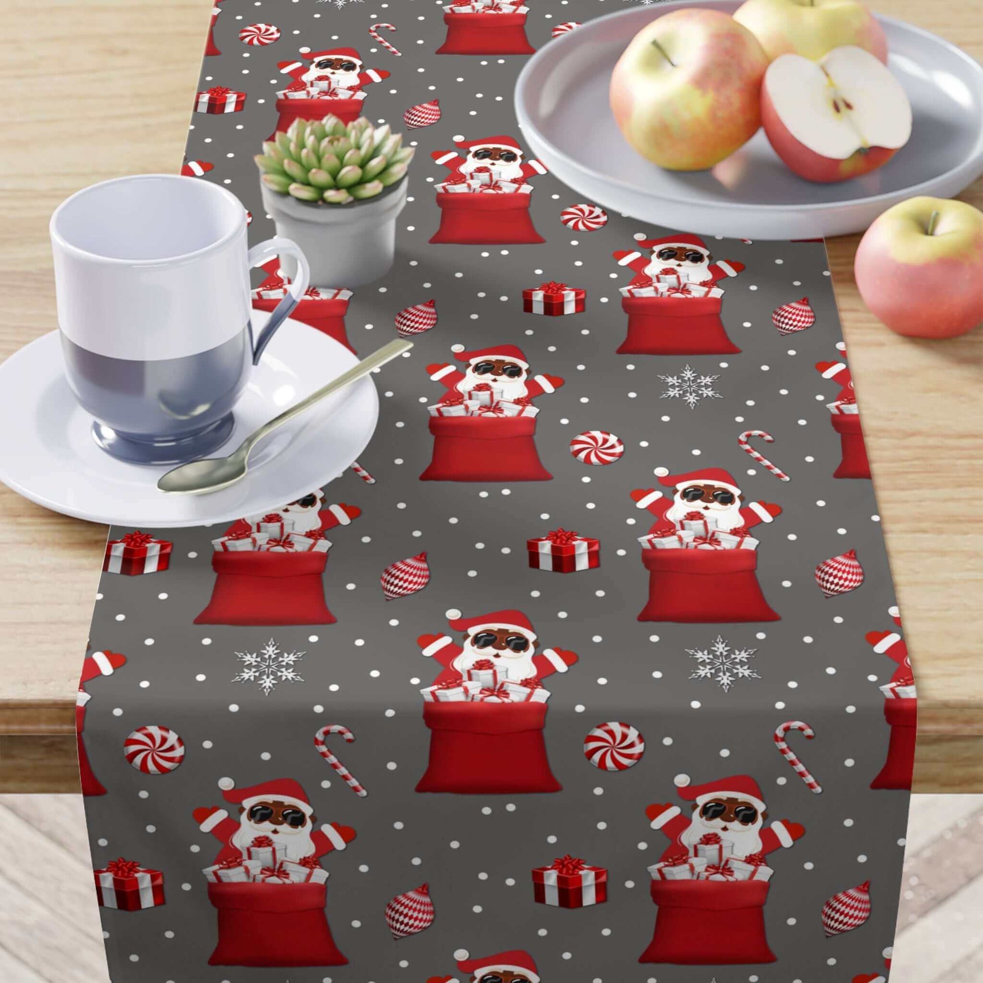 Exclusive Black Santa Christmas Table Runner, Brand63