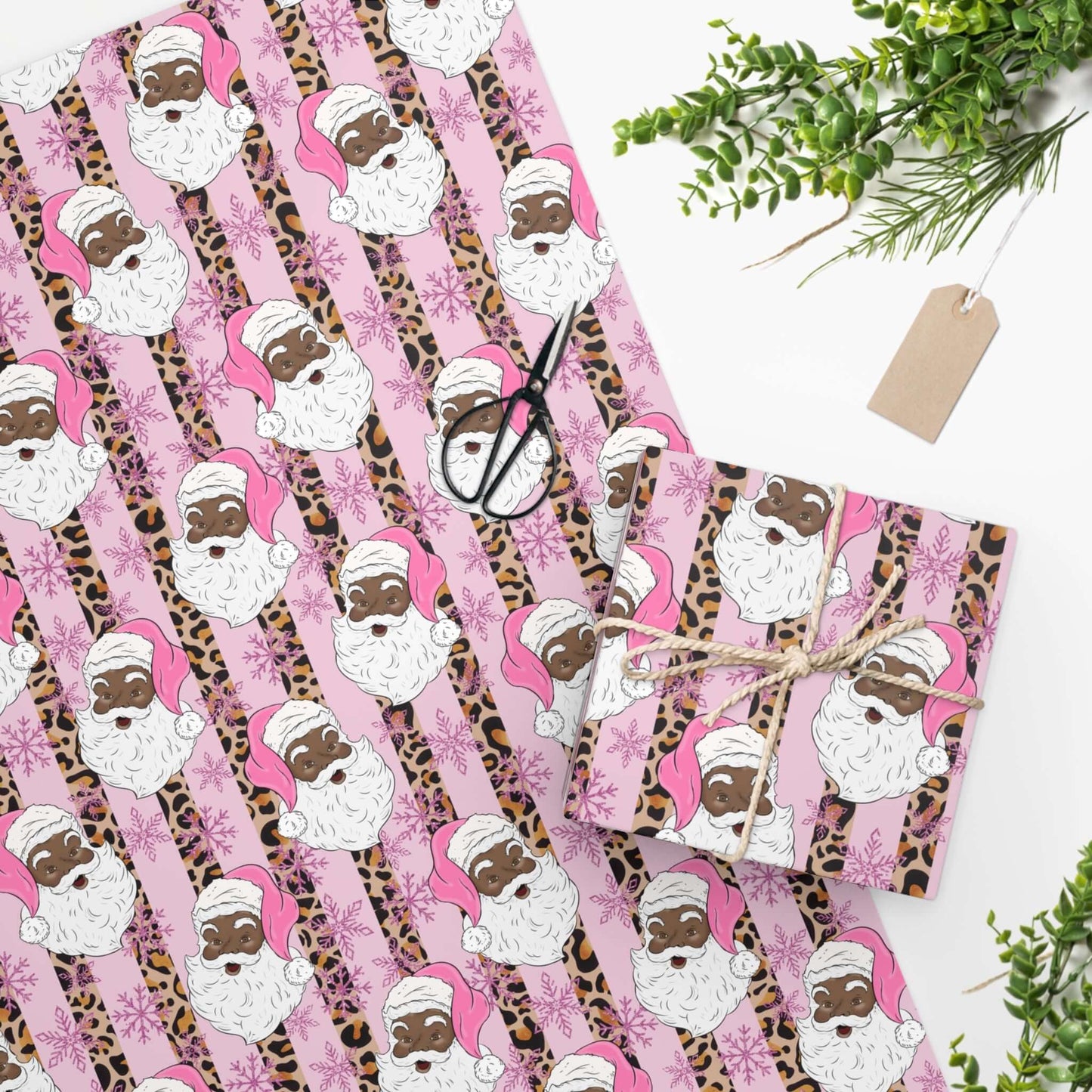 Exclusive Black-Santa Christmas Wrapping Paper (Pink), Brand63