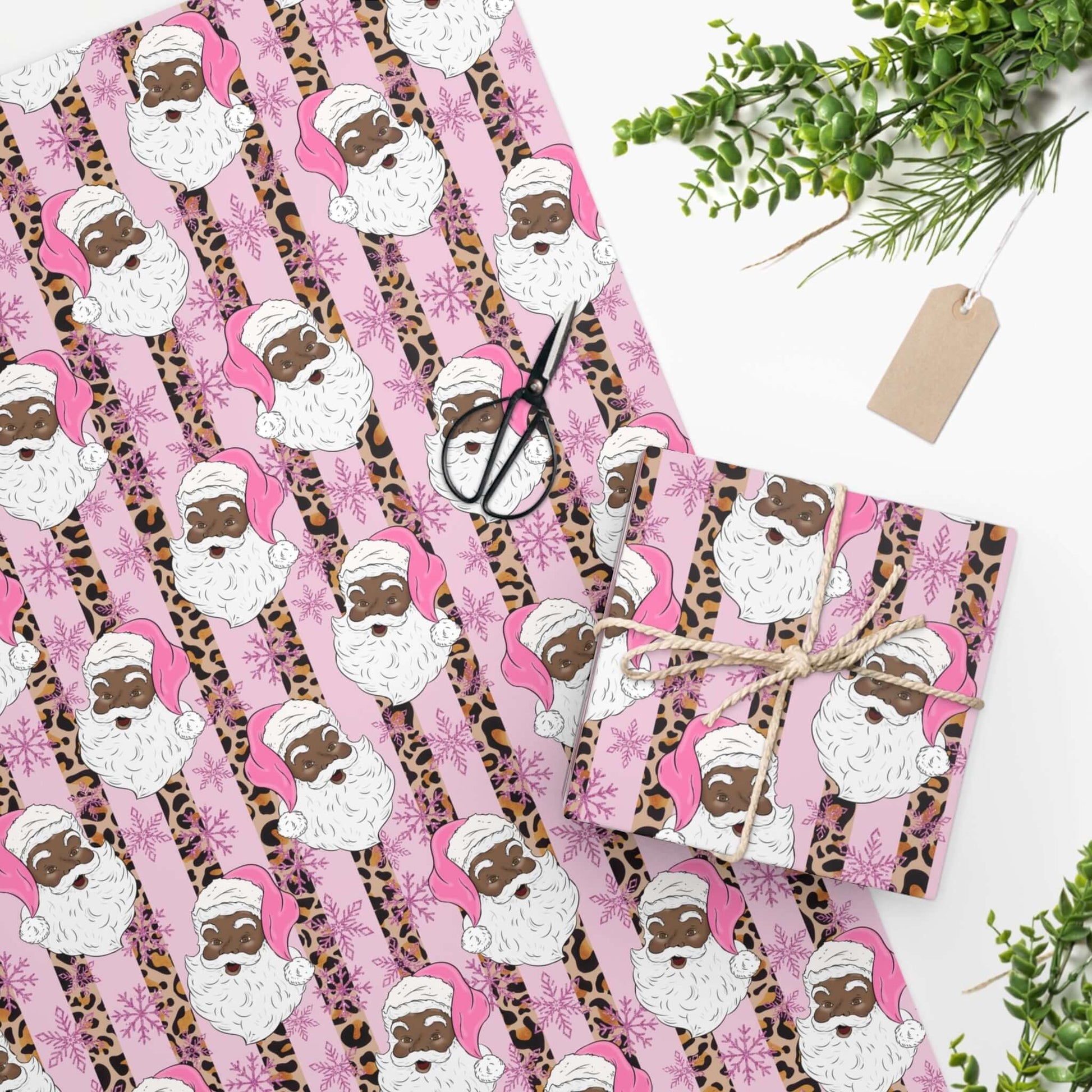 Exclusive Black-Santa Christmas Wrapping Paper (Pink), Brand63