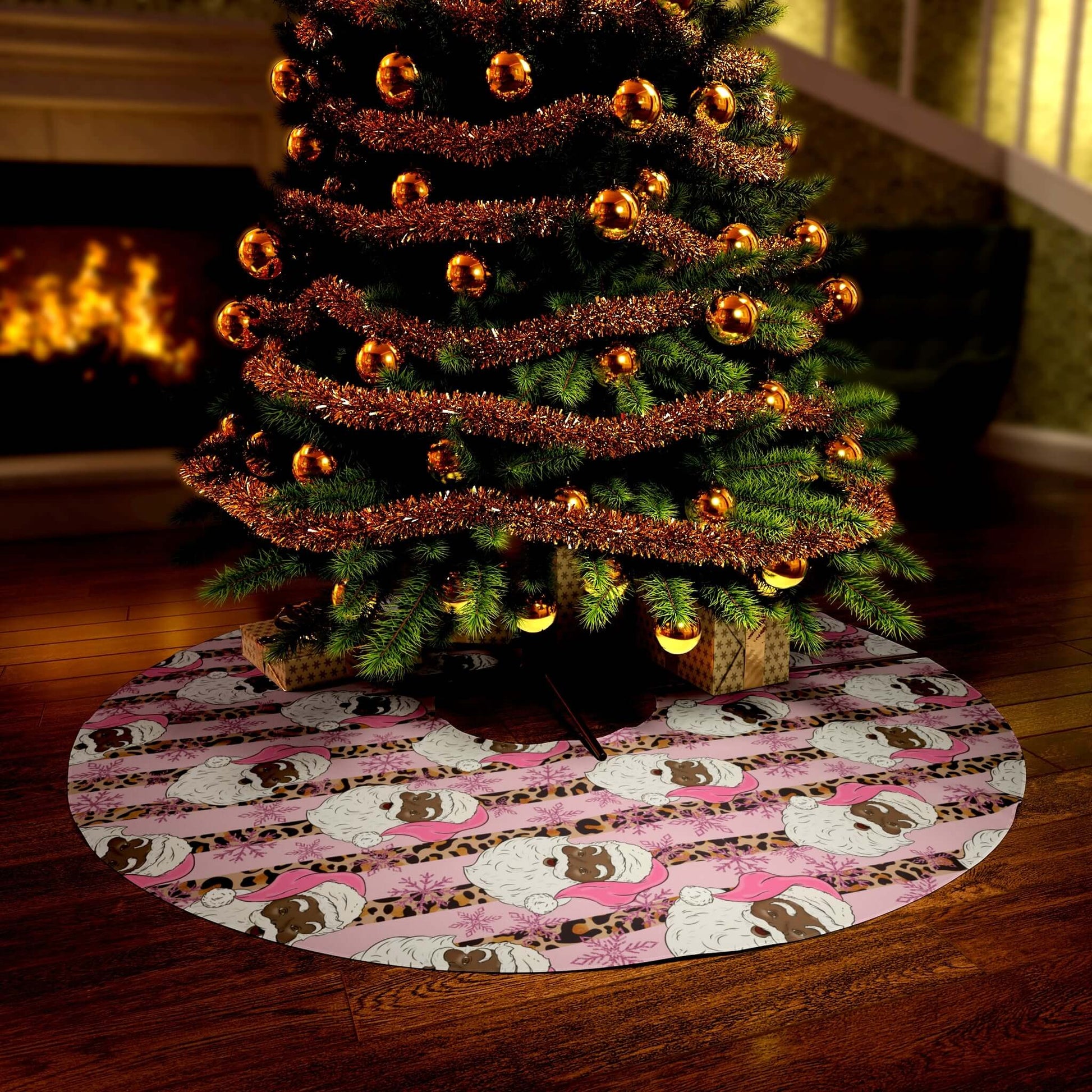 Exclusive Black Santa In Pink Tree Skirt, Brand63