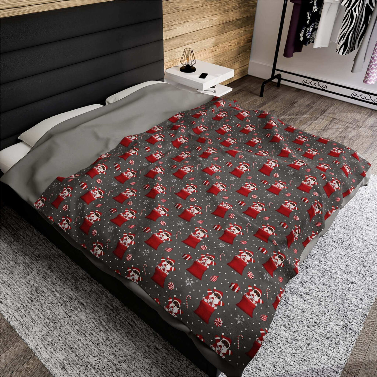 Exclusive Black Santa Plush Velveteen Blanket, Brand63