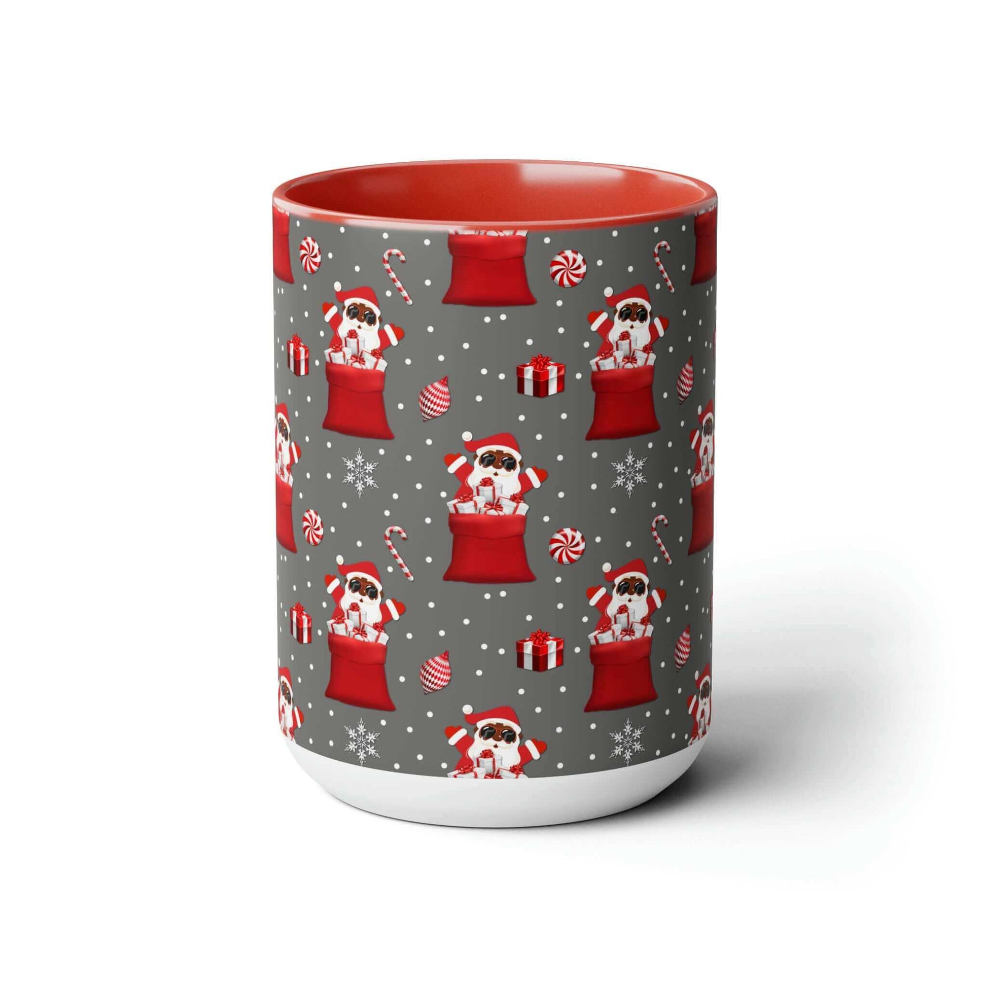 Exclusive Black Santa Wrap Around Christmas Mug, Two-Tone Coffee 15oz Mugs,, Brand63