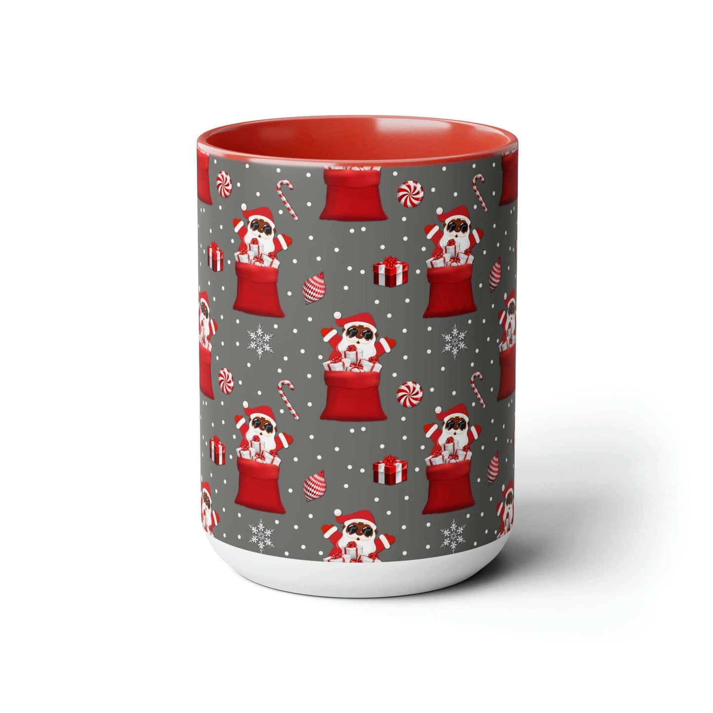 Exclusive Black Santa Wrap Around Christmas Mug, Two-Tone Coffee 15oz Mugs,, Brand63