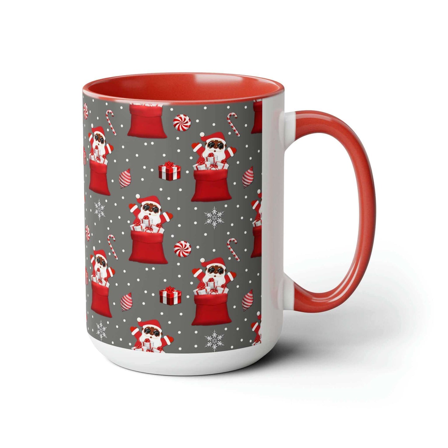 Exclusive Black Santa Wrap Around Christmas Mug, Two-Tone Coffee 15oz Mugs,, Brand63