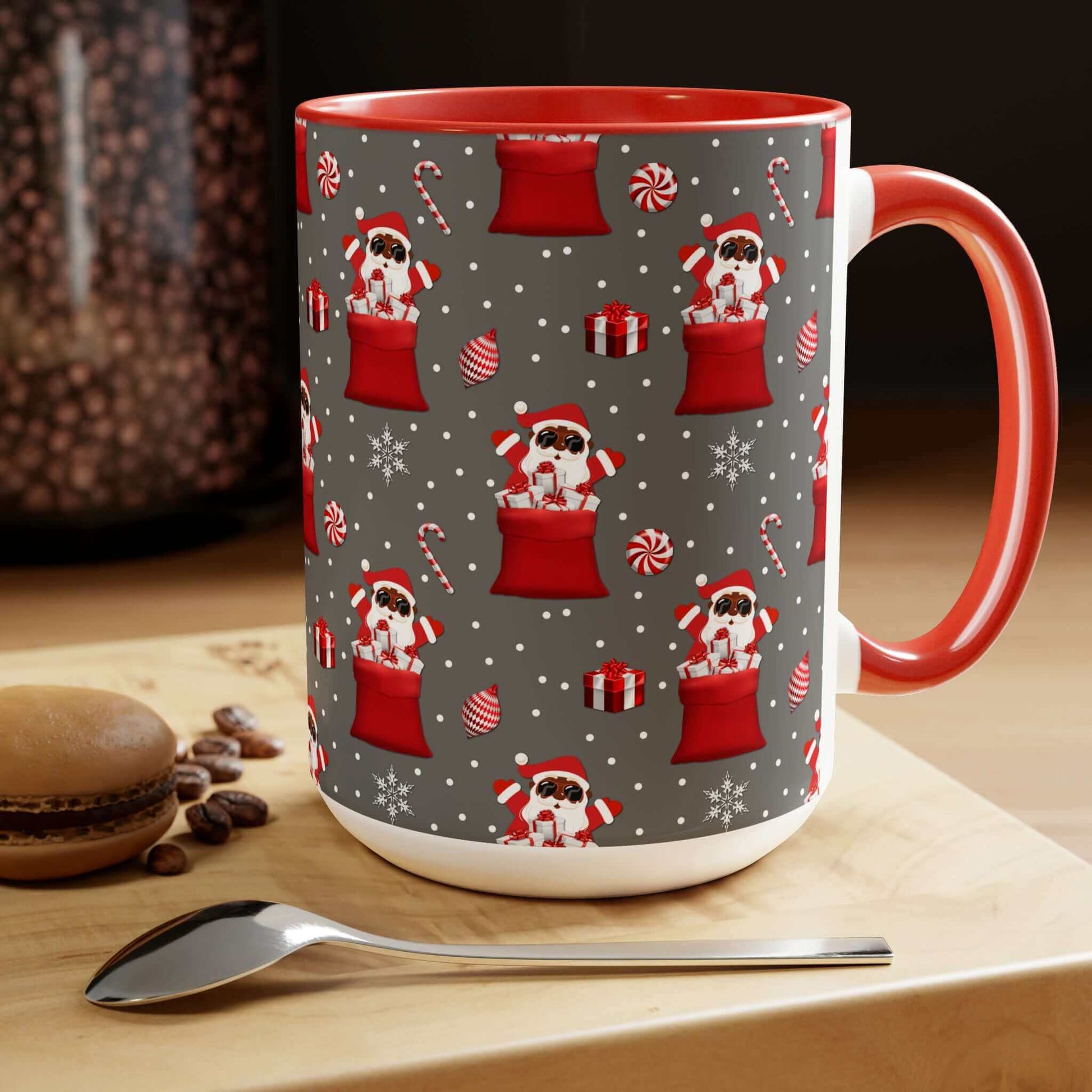 Exclusive Black Santa Wrap Around Christmas Mug, Two-Tone Coffee 15oz Mugs,, Brand63