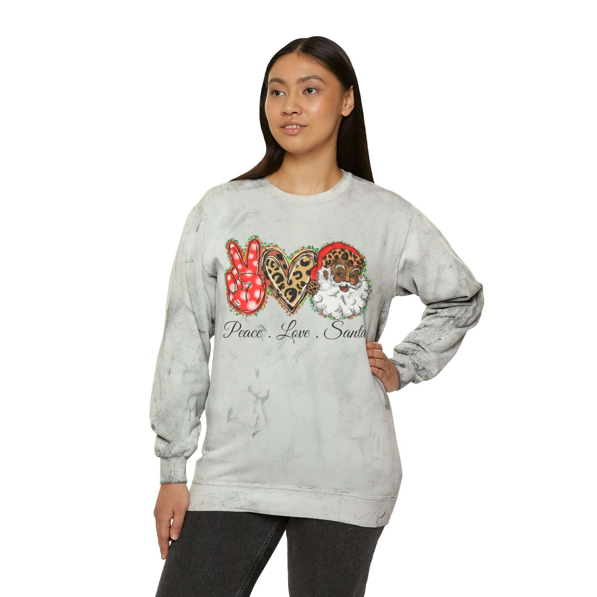 Exclusive "Peace, Love, Santa" Color Blast Sweatshirt | Jingle-Jingle, Brand63