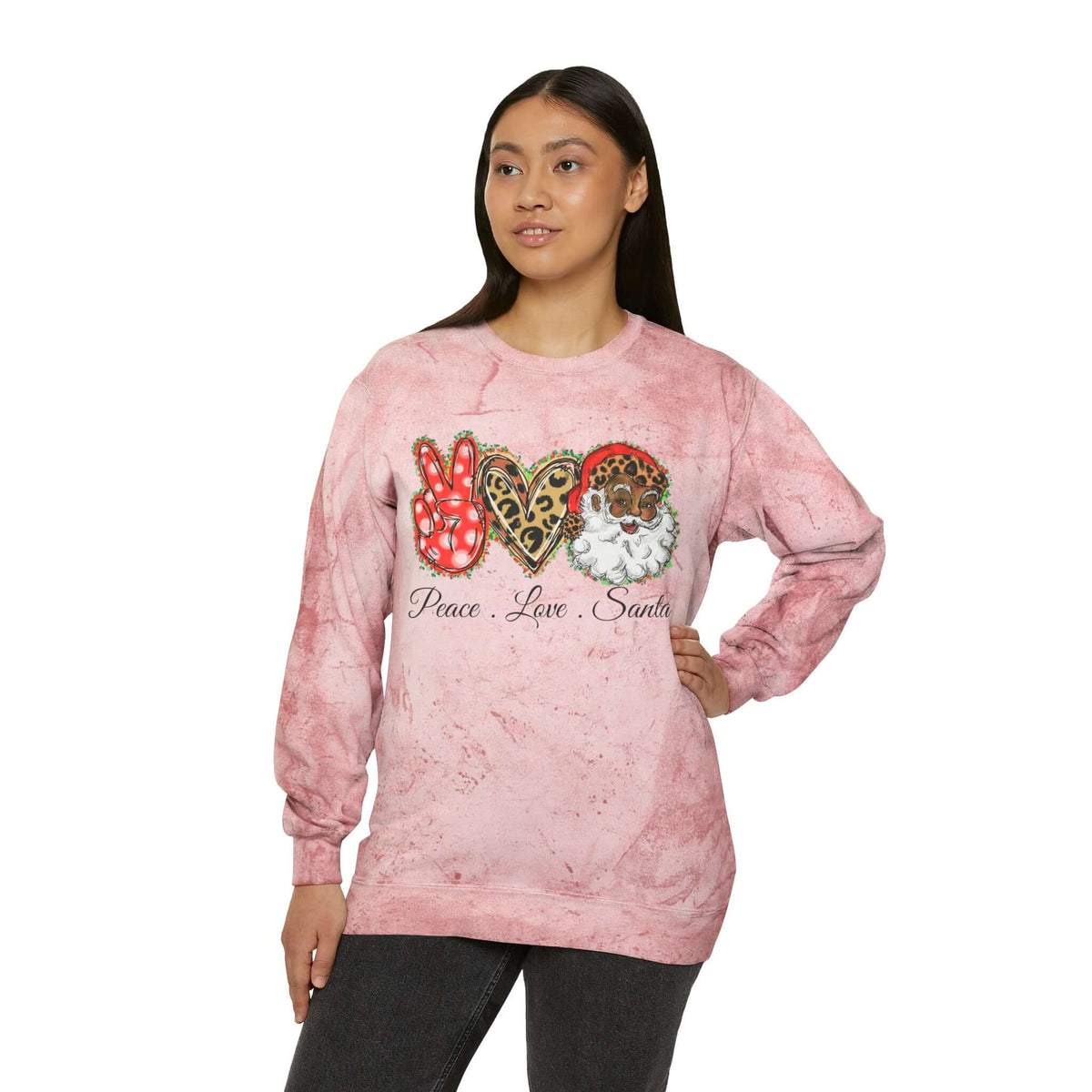 Exclusive "Peace, Love, Santa" Color Blast Sweatshirt | Jingle-Jingle, Brand63