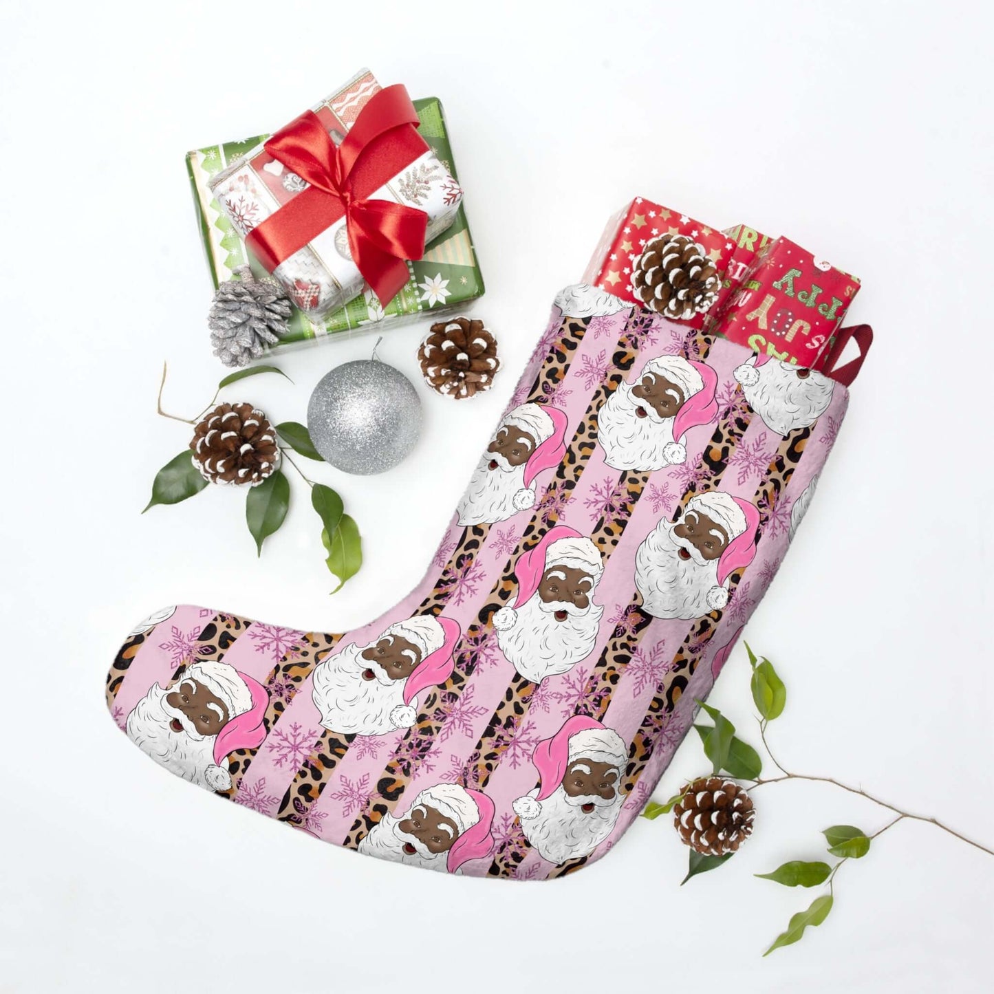 Exclusive Pink, Black-Santa Christmas Stocking, Brand63