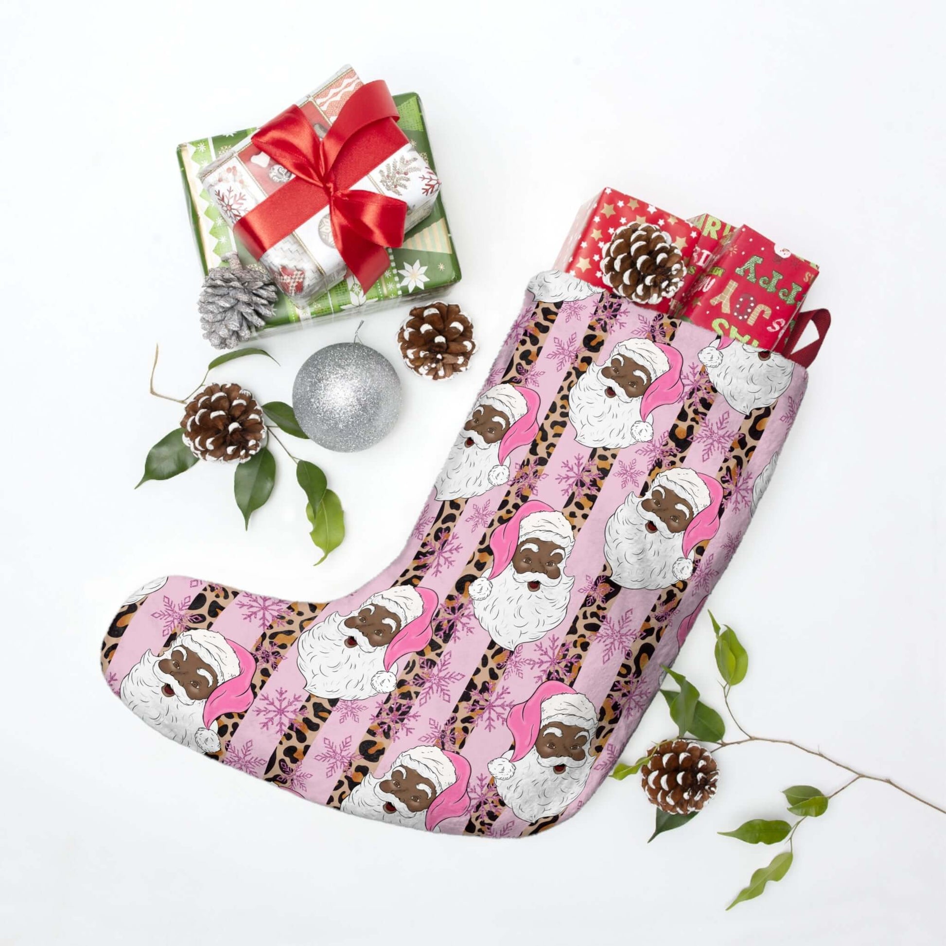 Exclusive Pink, Black-Santa Christmas Stocking, Brand63