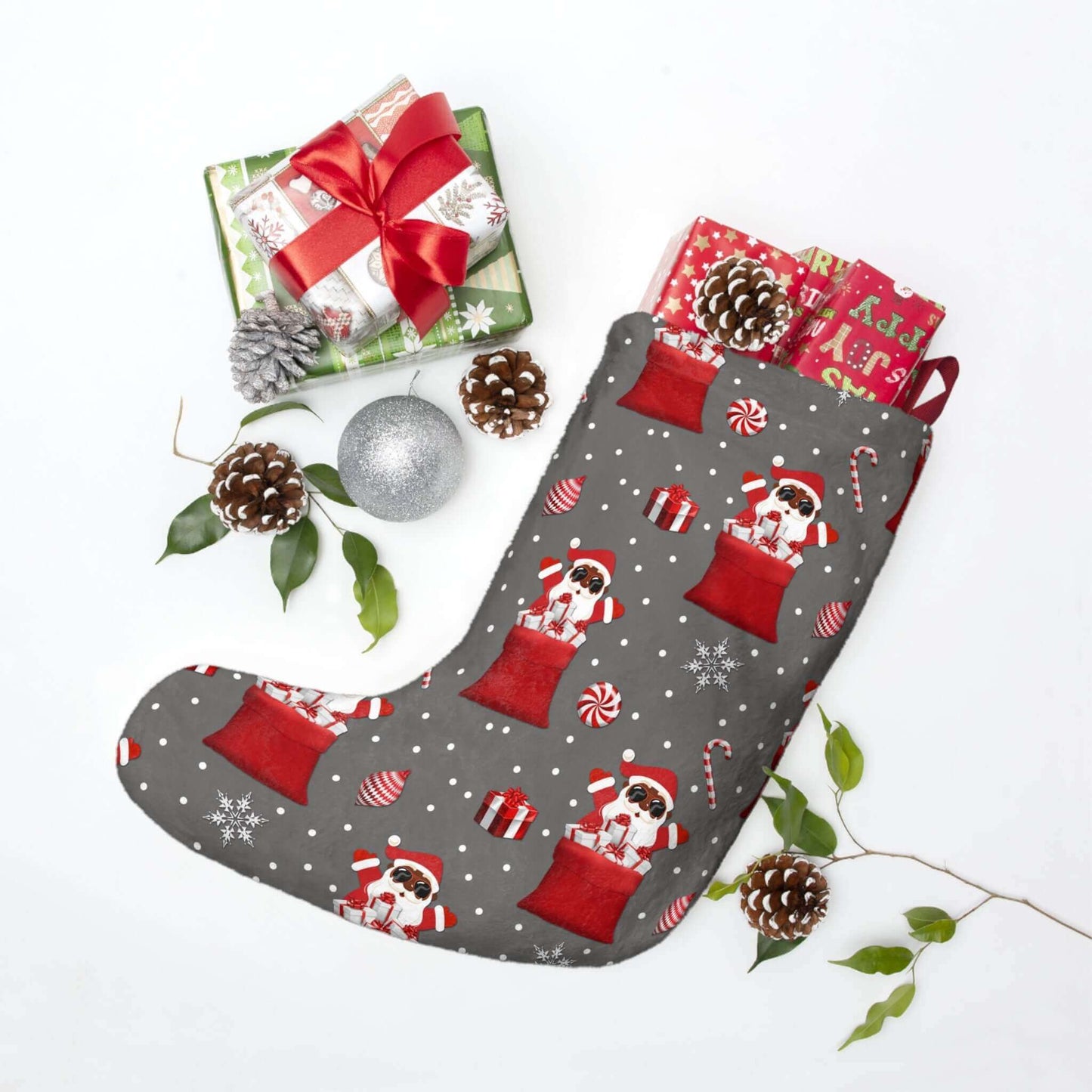 Exclusive Red, Black-Santa Christmas Stocking, Brand63