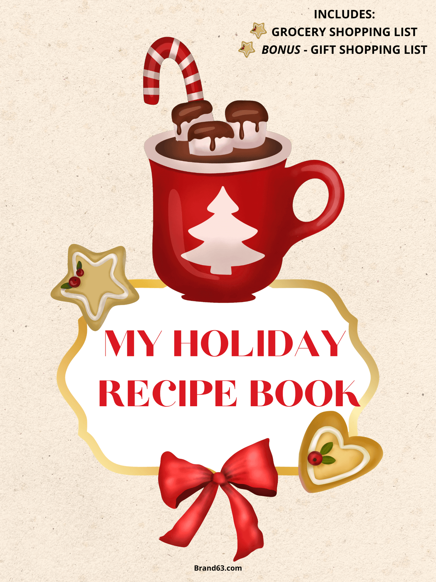 FREE HOLIDAY RECIPE BOOK & GROCERY LIST W/BONUS GIFT SHOPPING LIST -Digital Download Pages WITH PURCHASE, Brand63