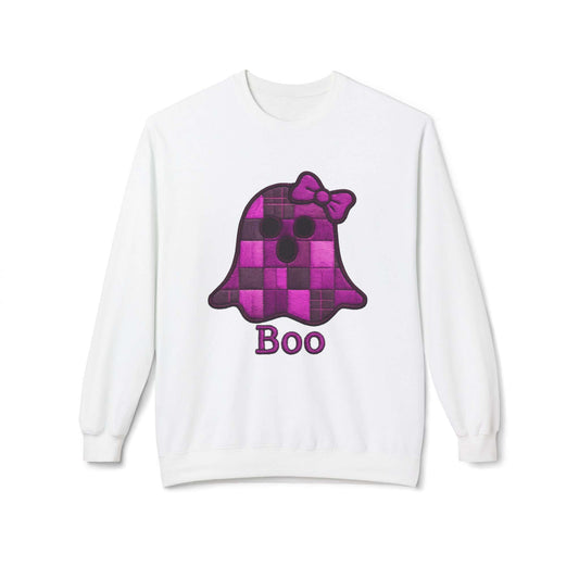 Faux Embroidered Purple Plaid Ghost Sweatshirt, Brand63