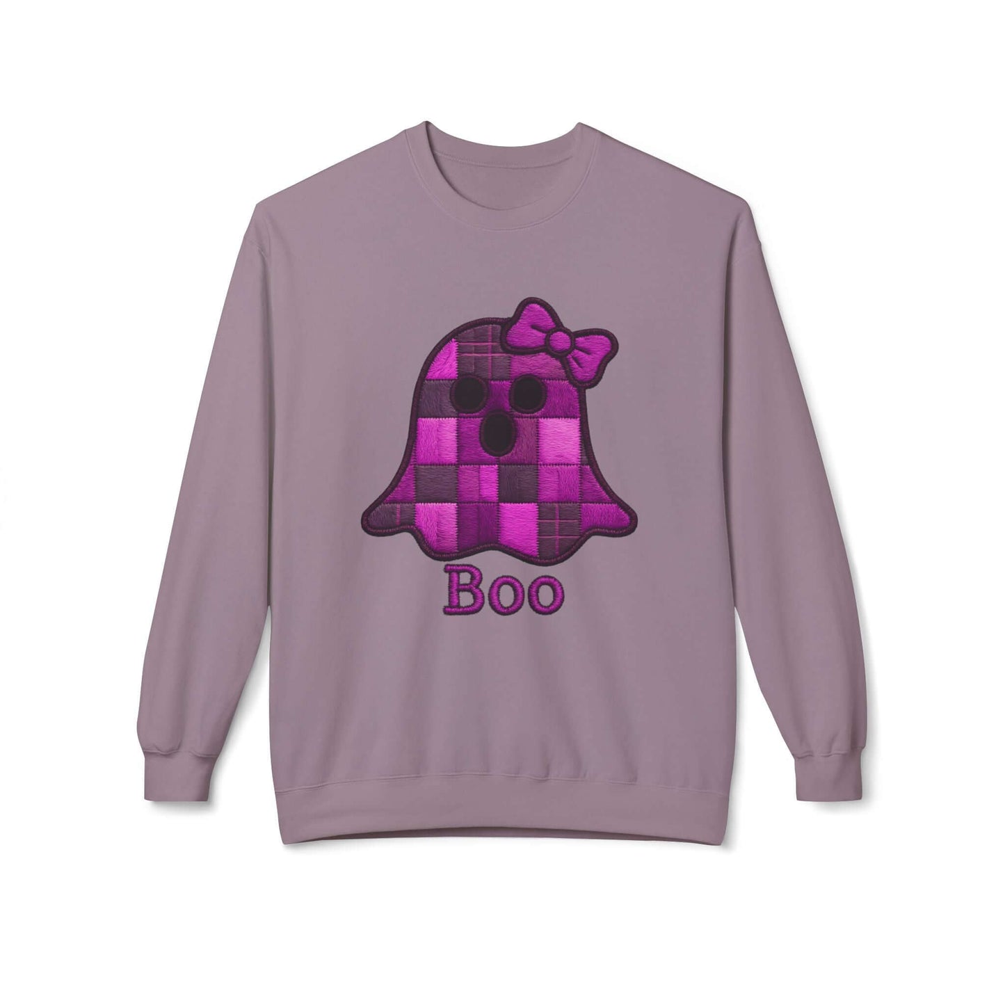 Faux Embroidered Purple Plaid Ghost Sweatshirt, Brand63