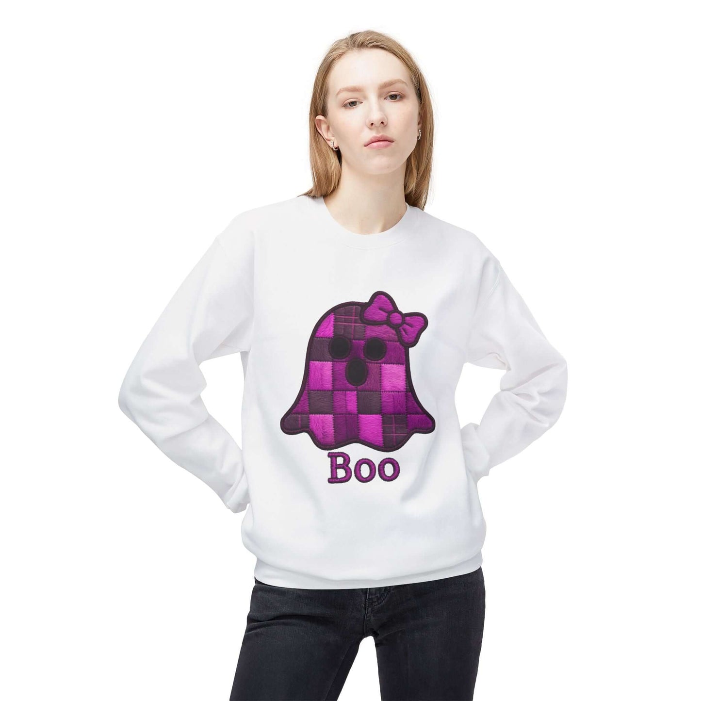 Faux Embroidered Purple Plaid Ghost Sweatshirt, Brand63