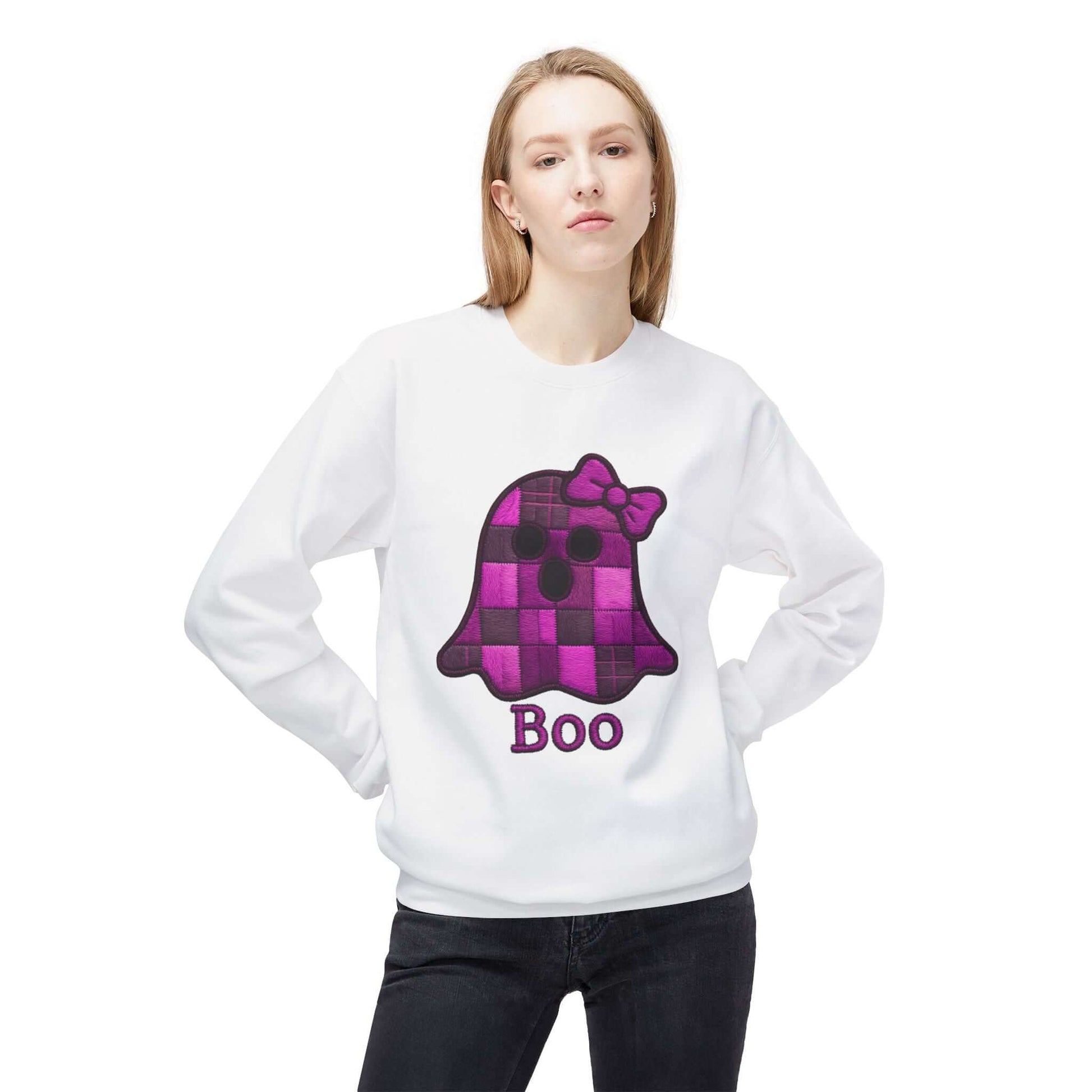 Faux Embroidered Purple Plaid Ghost Sweatshirt, Brand63