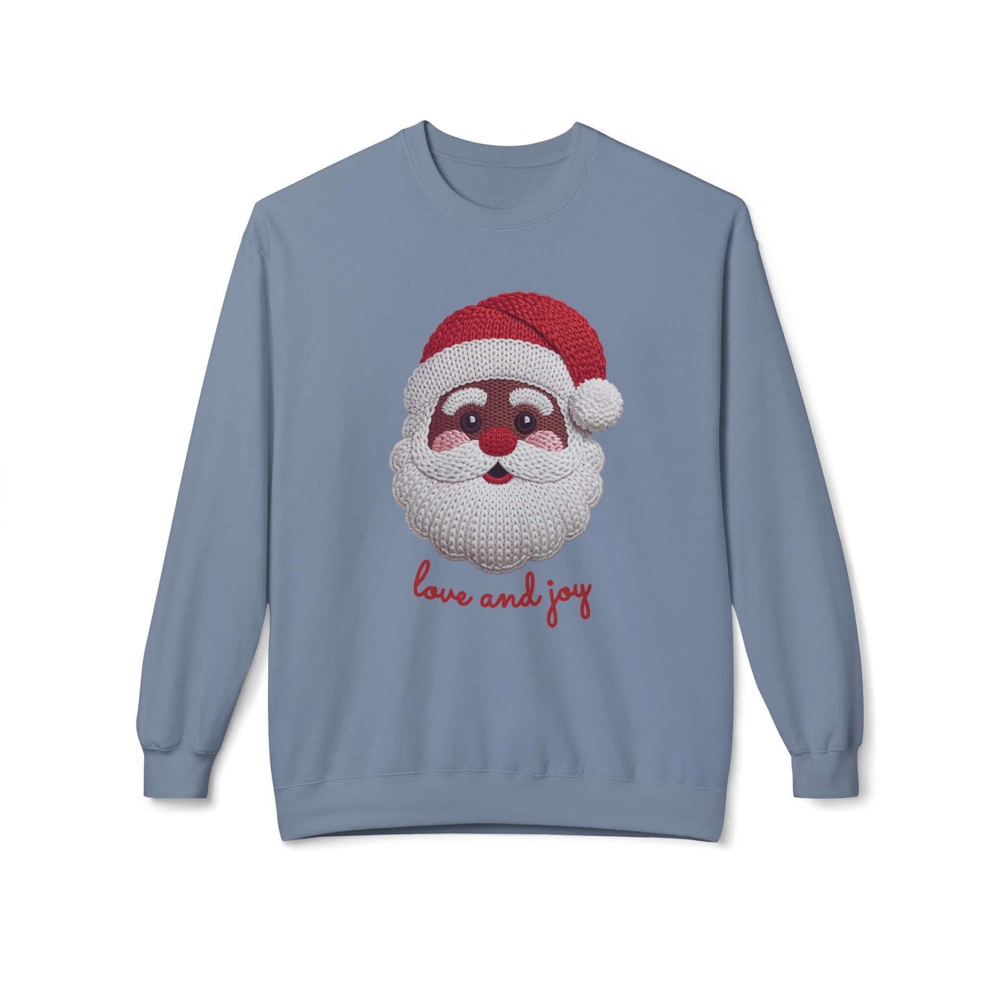 Faux Knitted Embroidery Black Santa Christmas Sweatshirt, Brand63