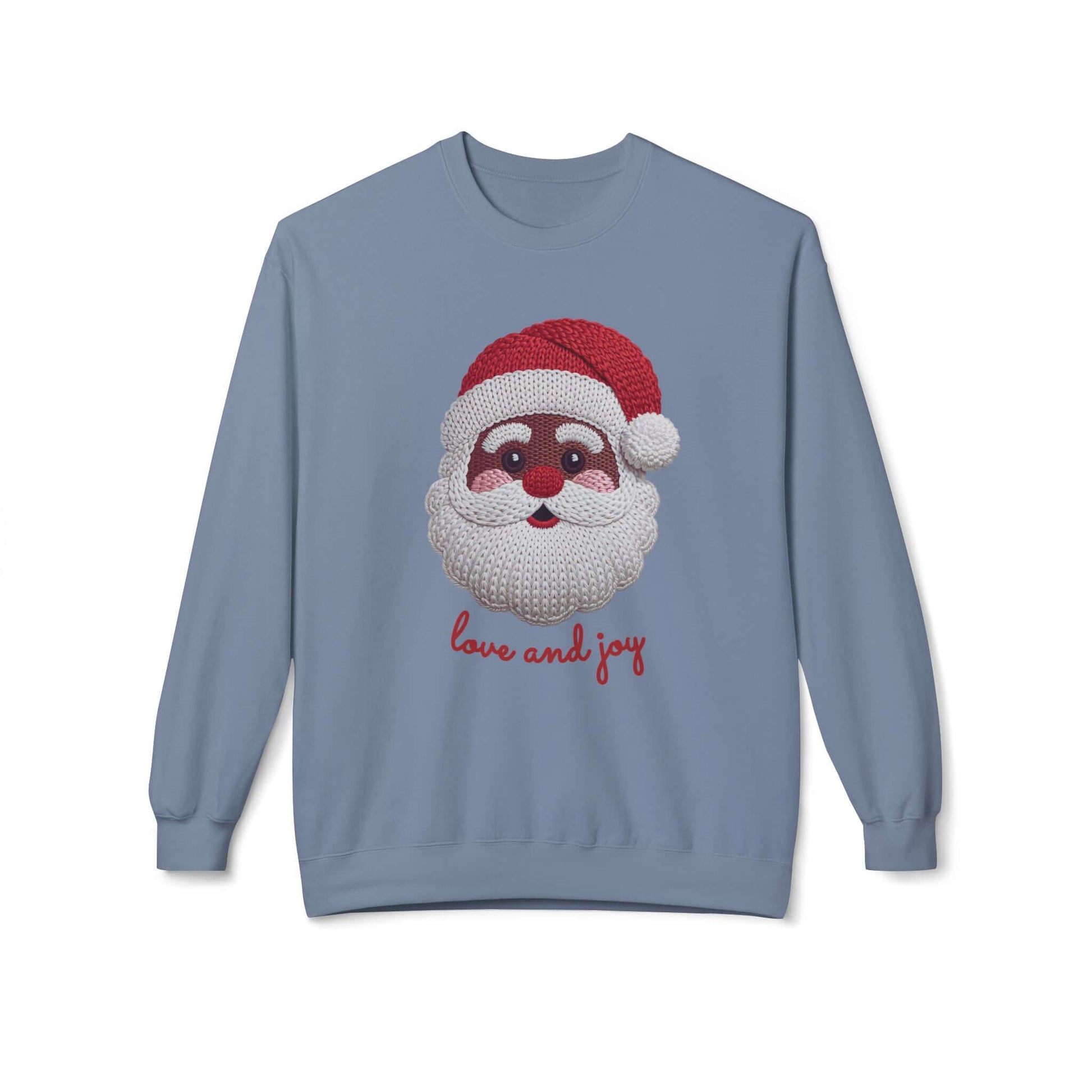 Faux Knitted Embroidery Black Santa Christmas Sweatshirt, Brand63