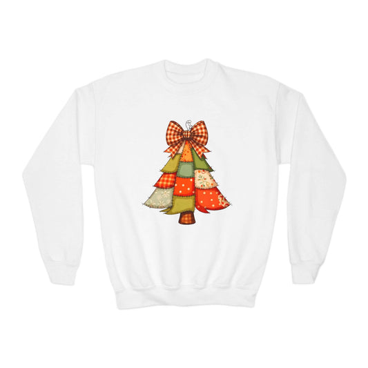 Faux Patchwork Christmas Tree Youth Girls Sweatshirt, Brand63