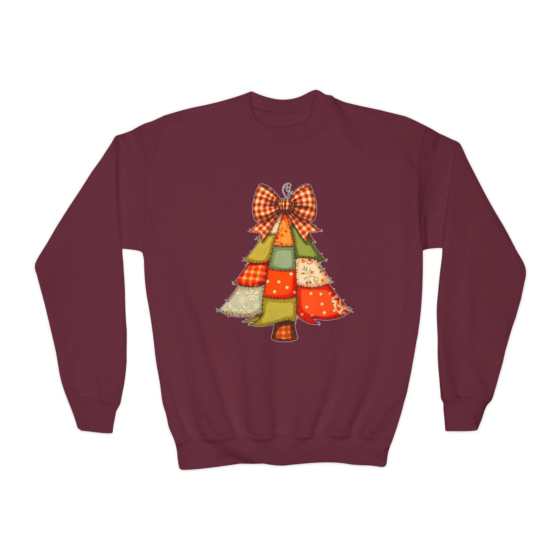 Faux Patchwork Christmas Tree Youth Girls Sweatshirt, Brand63