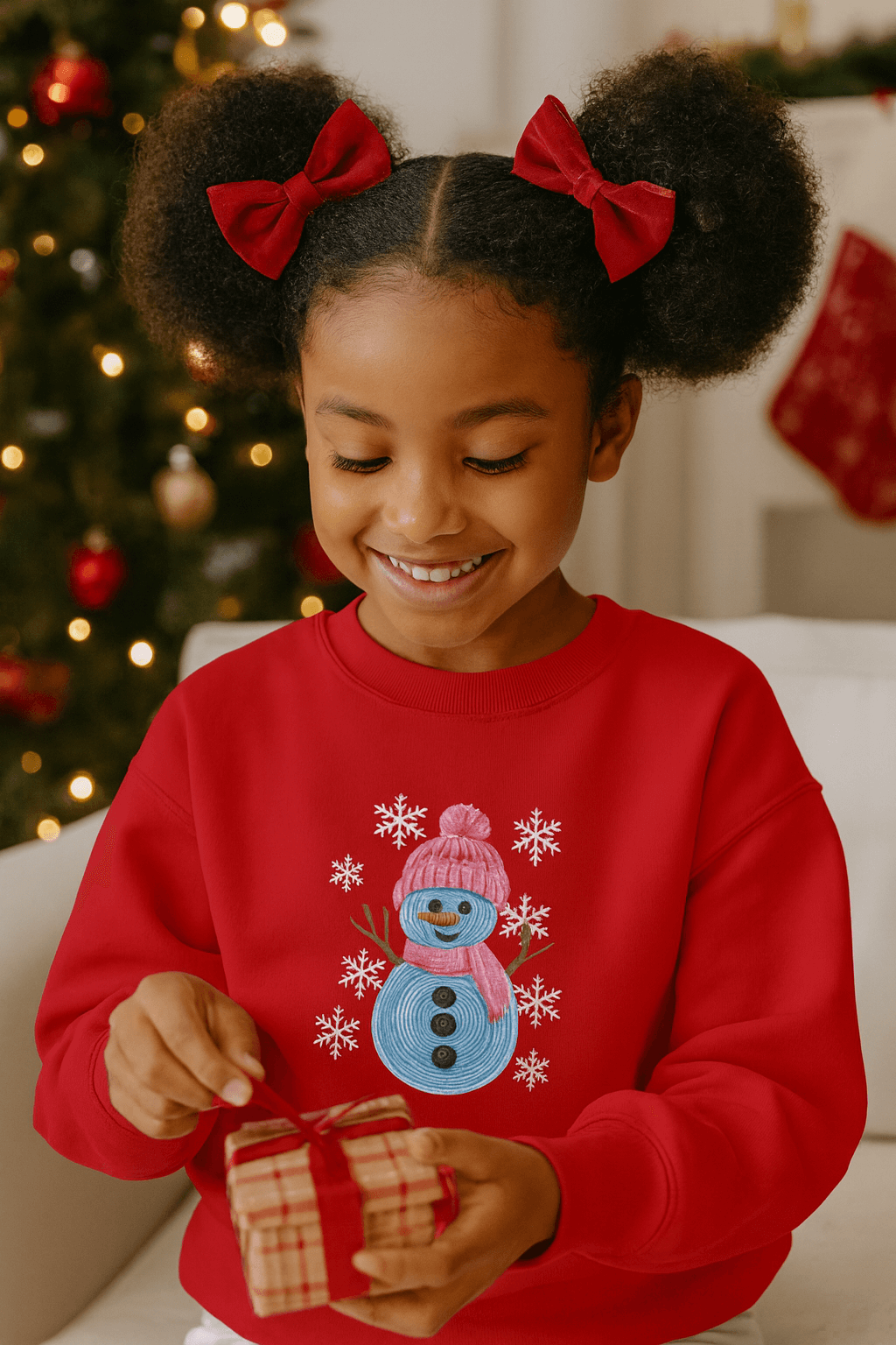 Faux Yarn Art Snowman Girls Christmas Sweatshirt, Brand63