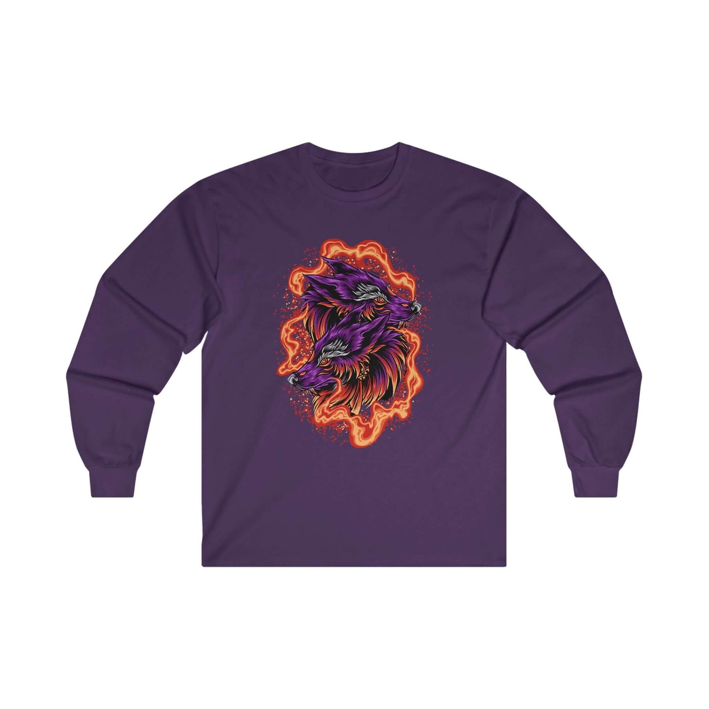 Firery Wolves Cotton Graphic Men's Long Sleeve Tee, Brand63