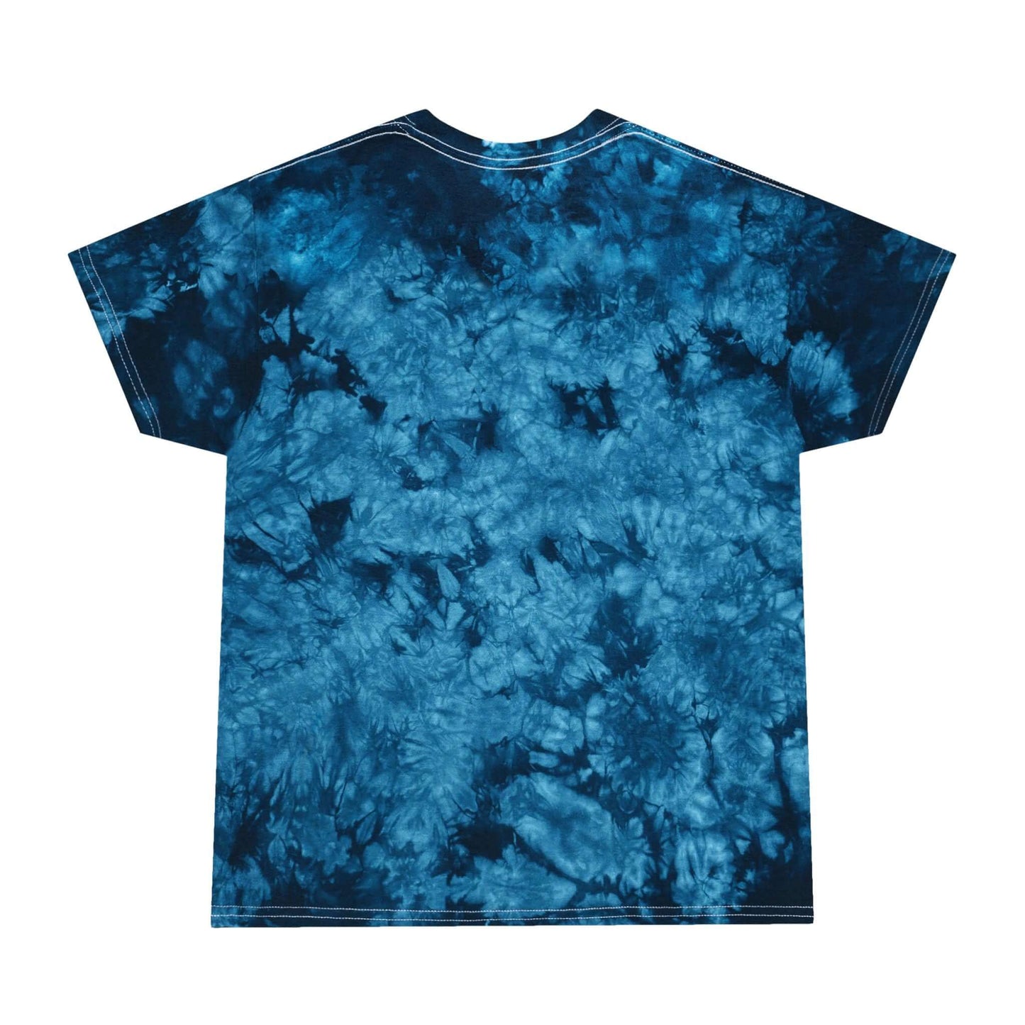 The Motto Tie-Dye Graphic Streetwear Tee back view featuring bold blue tie-dye pattern.