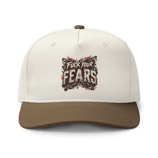 Fuck Your Fears' Two-Tone Snapback Cap featuring bold design and modern flat peak.