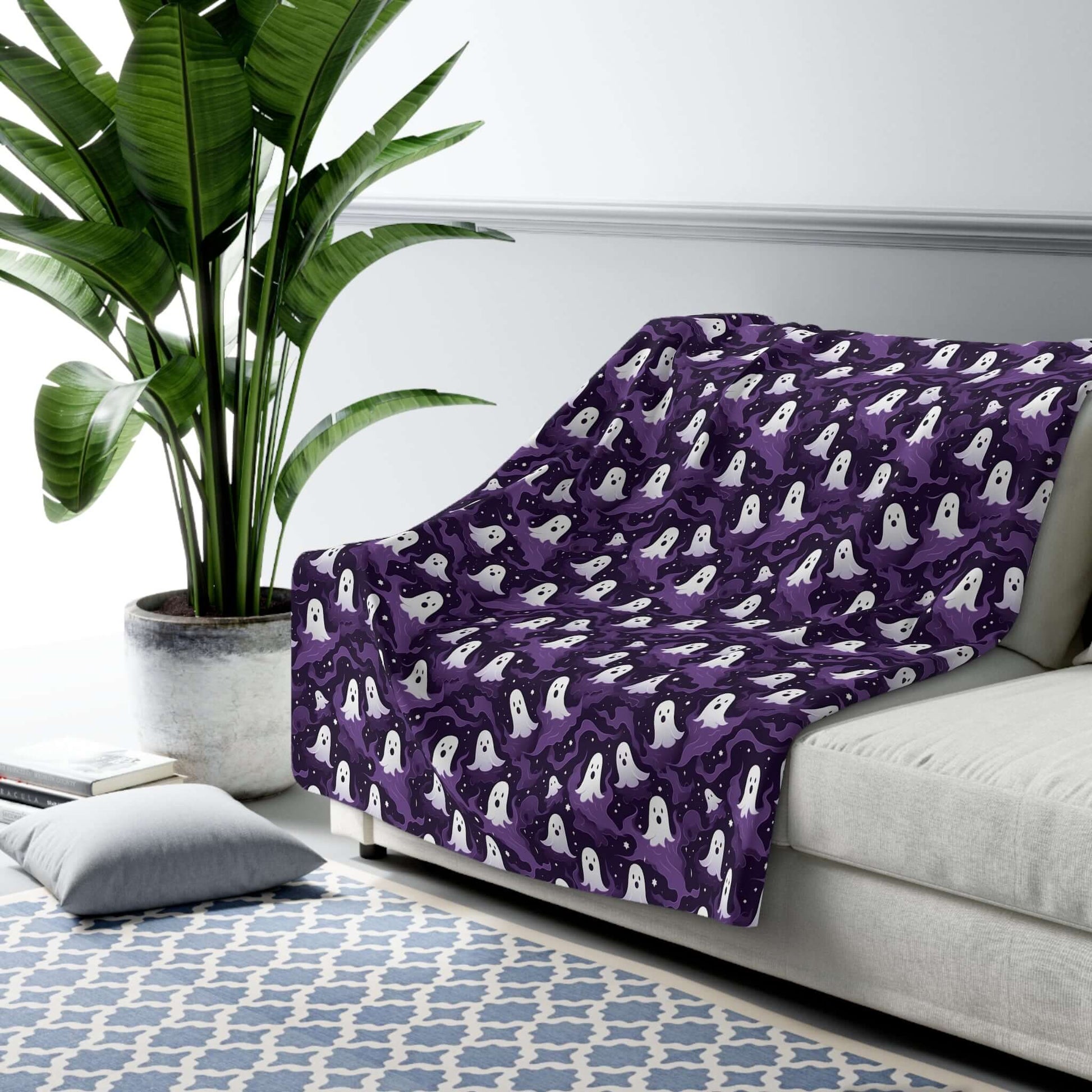Ghostly Sherpa Halloween Fleece Blanket, Brand63