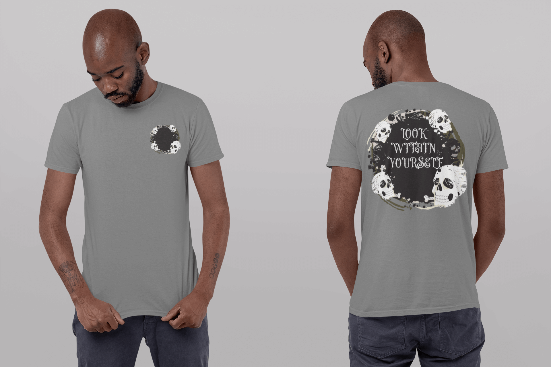 Graphic Skull - Jersey T-Shirt | "Look Within Yourself" Front/Back Print, Brand63