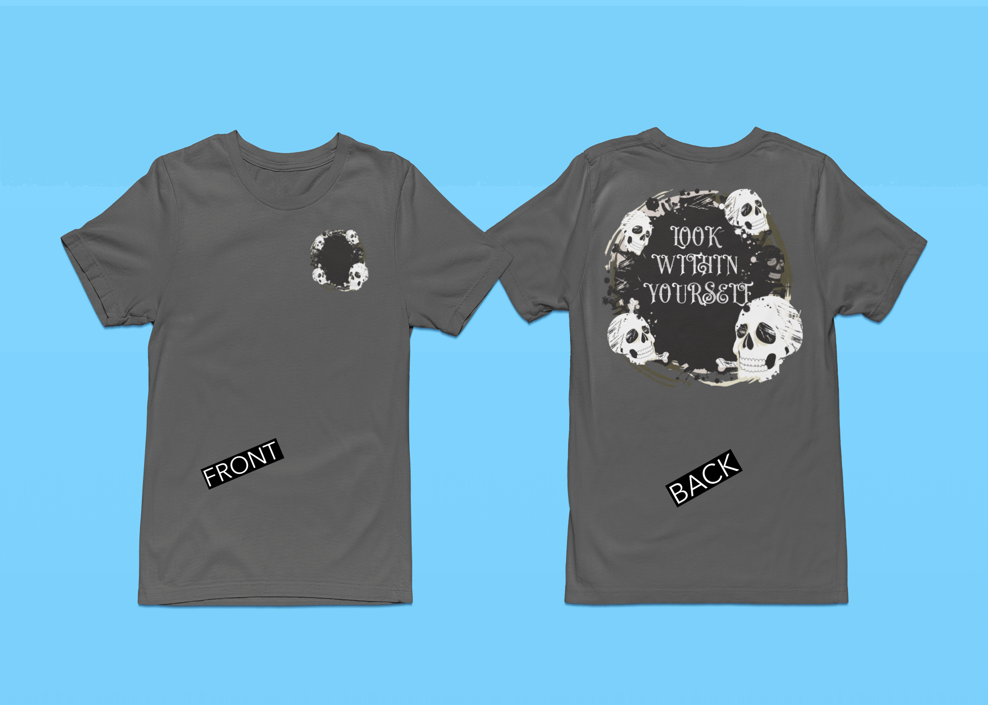 Graphic Skull - Jersey T-Shirt | "Look Within Yourself" Front/Back Print, Brand63
