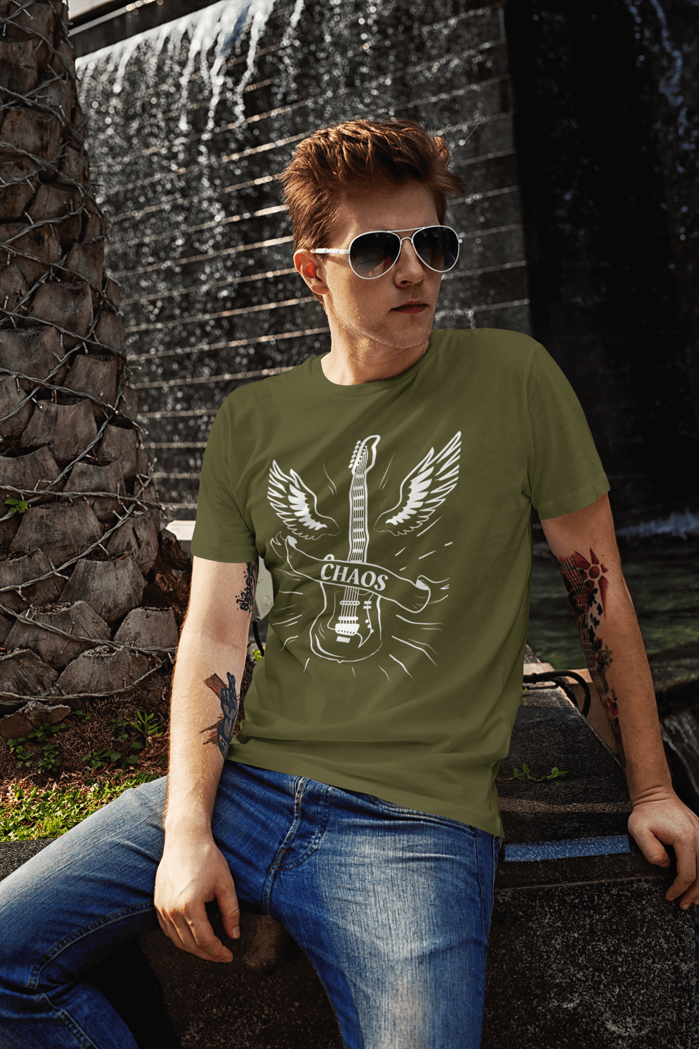 Guitar Chaos T-Shirt - Classic Guitar with Wings - Rock 'n' Roll Fashion, Brand63