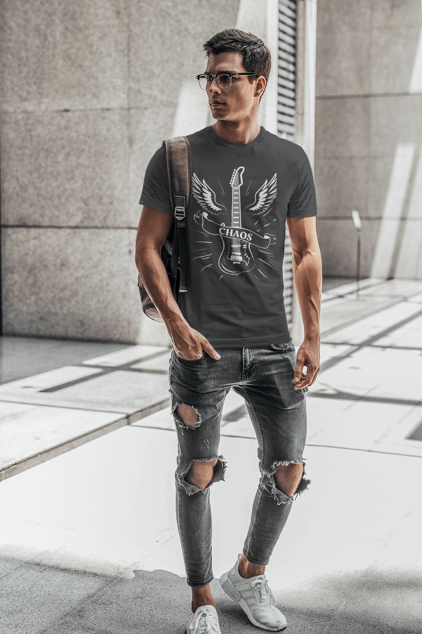 Guitar Chaos T-Shirt - Classic Guitar with Wings - Rock 'n' Roll Fashion, Brand63