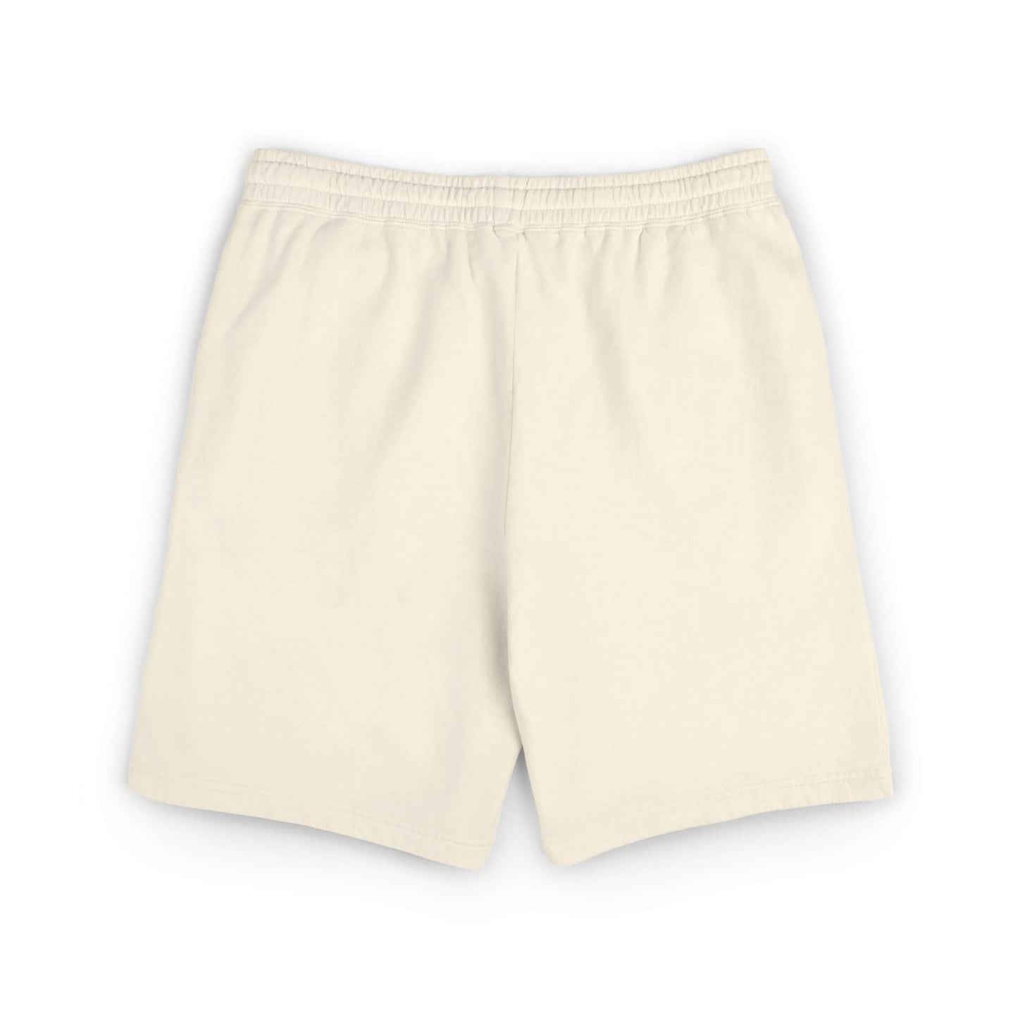 Back view of Heavy on the Rage comfortable athletic shorts in cream color, featuring an elastic waistband and relaxed fit.