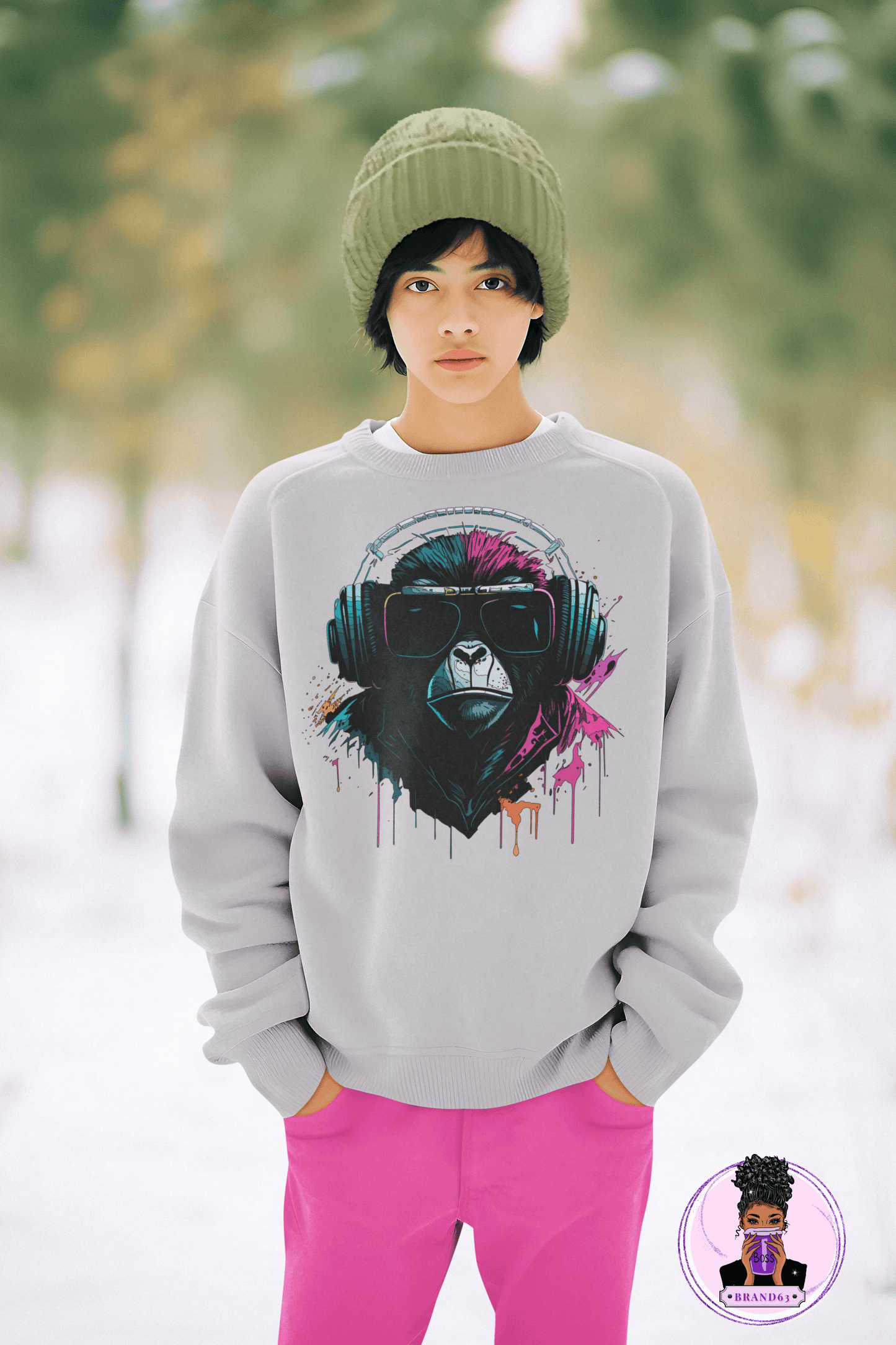 Hip Hop Zone Youth Crewneck Sweatshirt | Musical Ape Graphic Sweatshirt (unisex), Brand63
