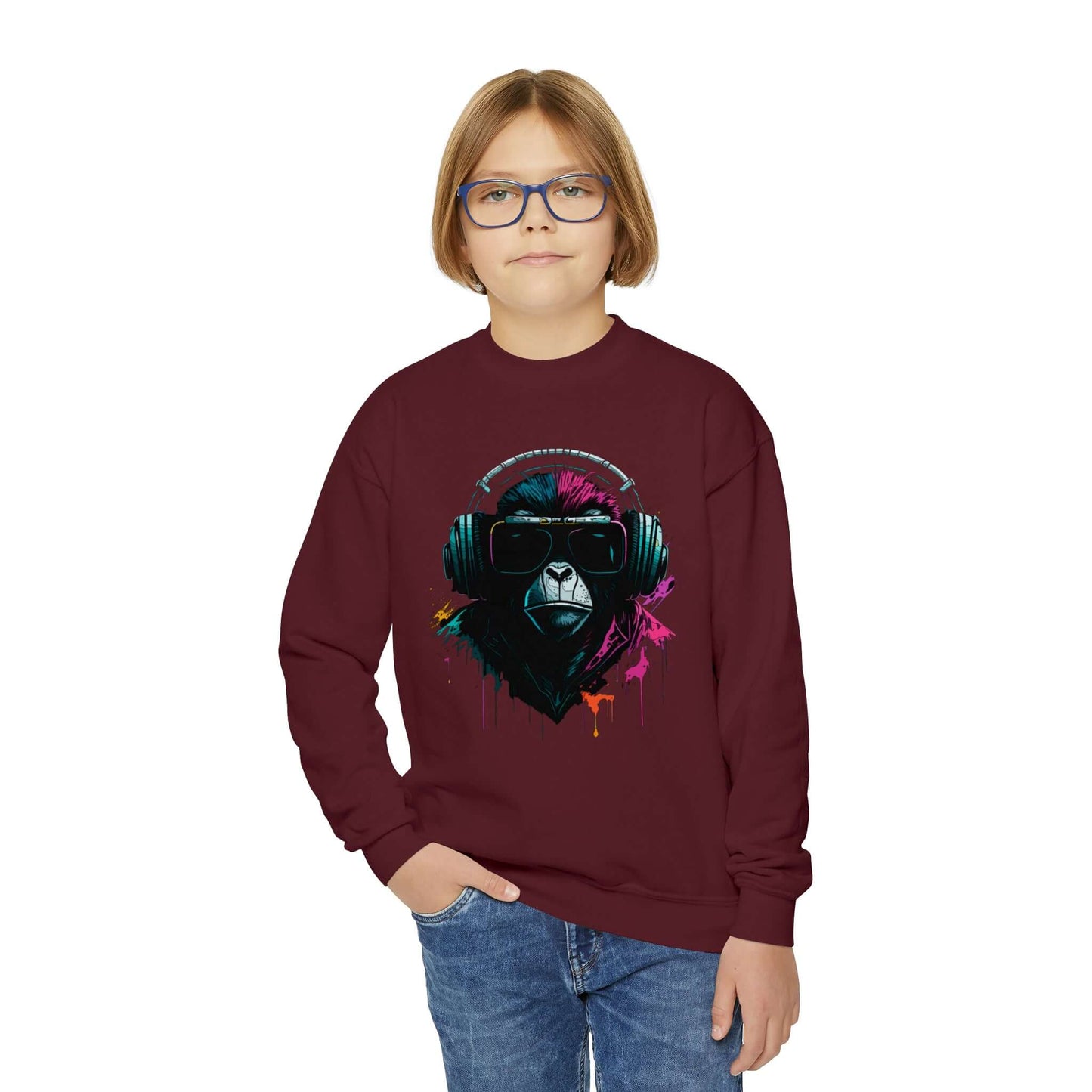Hip Hop Zone Youth Crewneck Sweatshirt | Musical Ape Graphic Sweatshirt (unisex), Brand63