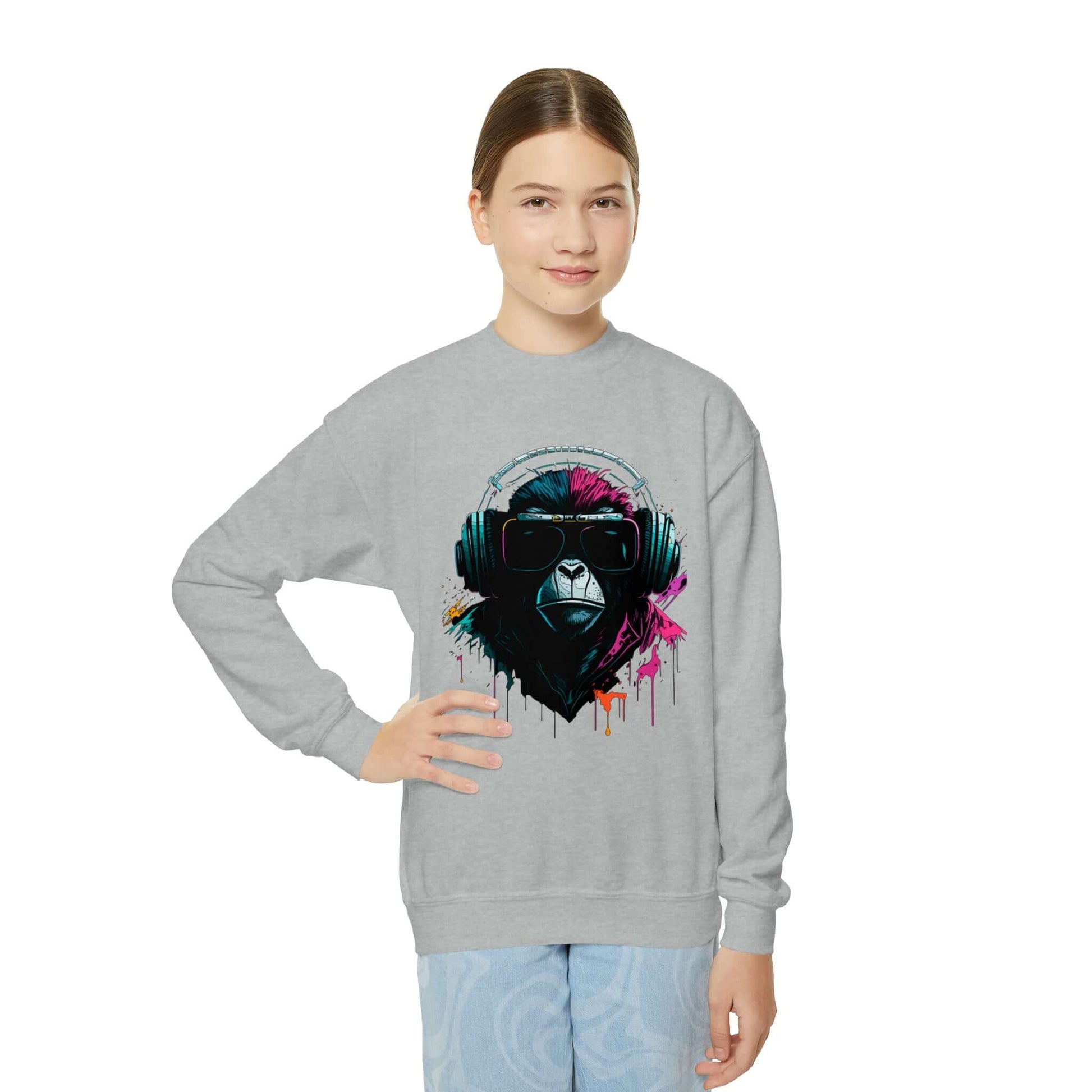 Hip Hop Zone Youth Crewneck Sweatshirt | Musical Ape Graphic Sweatshirt (unisex), Brand63