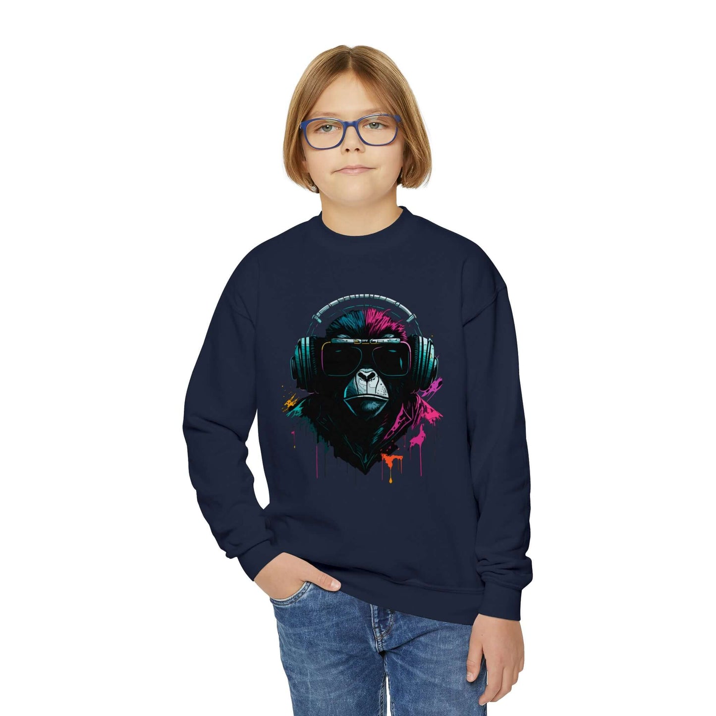 Hip Hop Zone Youth Crewneck Sweatshirt | Musical Ape Graphic Sweatshirt (unisex), Brand63