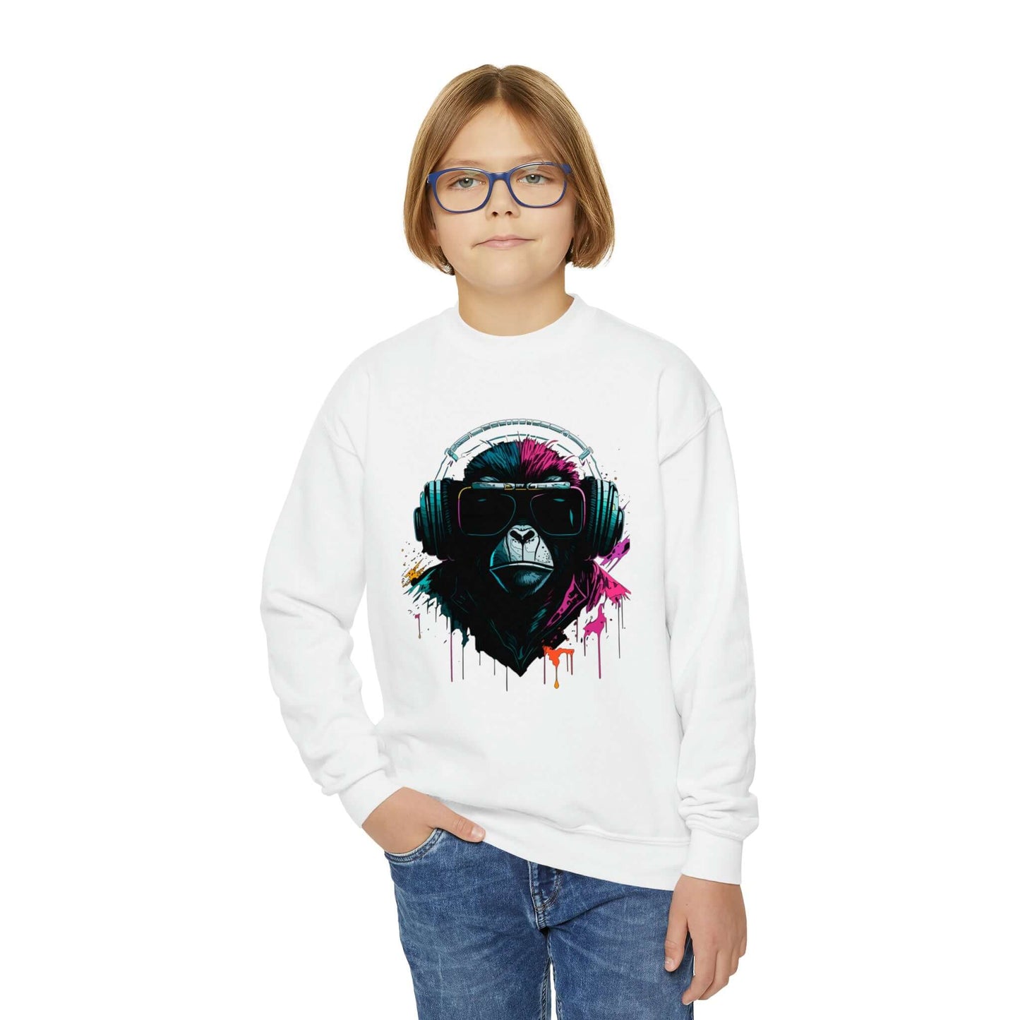 Hip Hop Zone Youth Crewneck Sweatshirt | Musical Ape Graphic Sweatshirt (unisex), Brand63