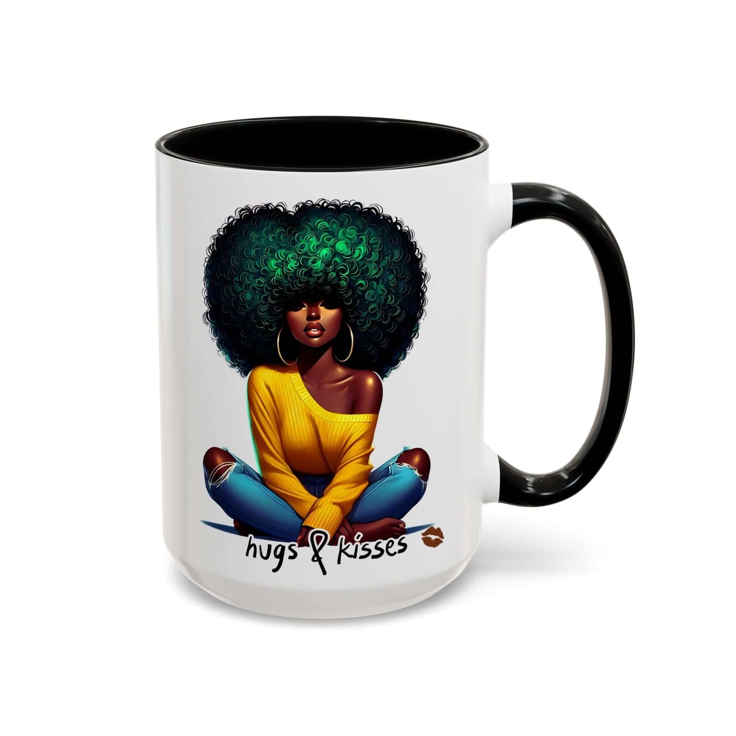 Hugs & Kisses Afro Art Coffee Mug - 15oz, Brand63