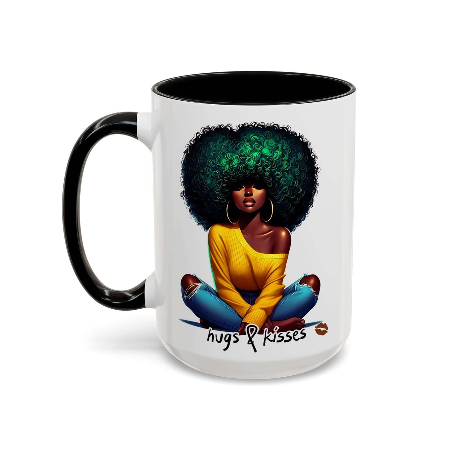 Hugs & Kisses Afro Art Coffee Mug - 15oz, Brand63