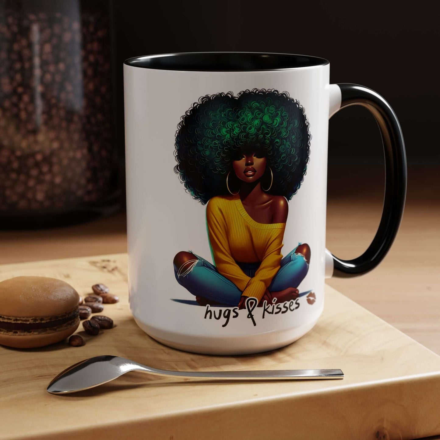 Hugs & Kisses Afro Art Coffee Mug - 15oz, Brand63