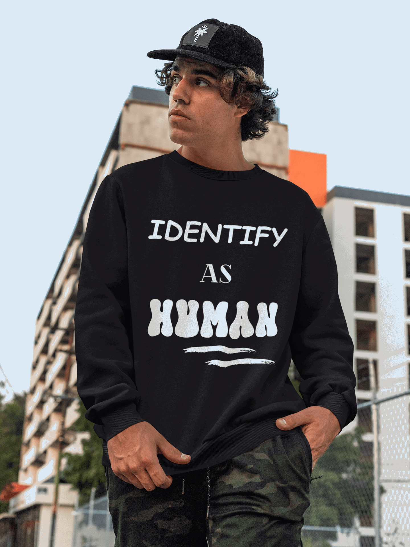 "Identify as Human" Unisex Crewneck Sweatshirt | Front & Back Design | Peace Heart Symbol | Best Deals & Free Shipping | Best Deals & Free Shipping | Best Deals & Free Shipping, Brand63