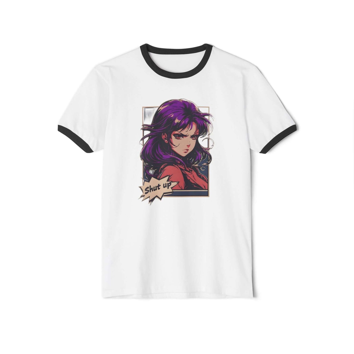Japanese Anime Manga "Shut Up" Cotton Ringer T-Shirt, Brand63