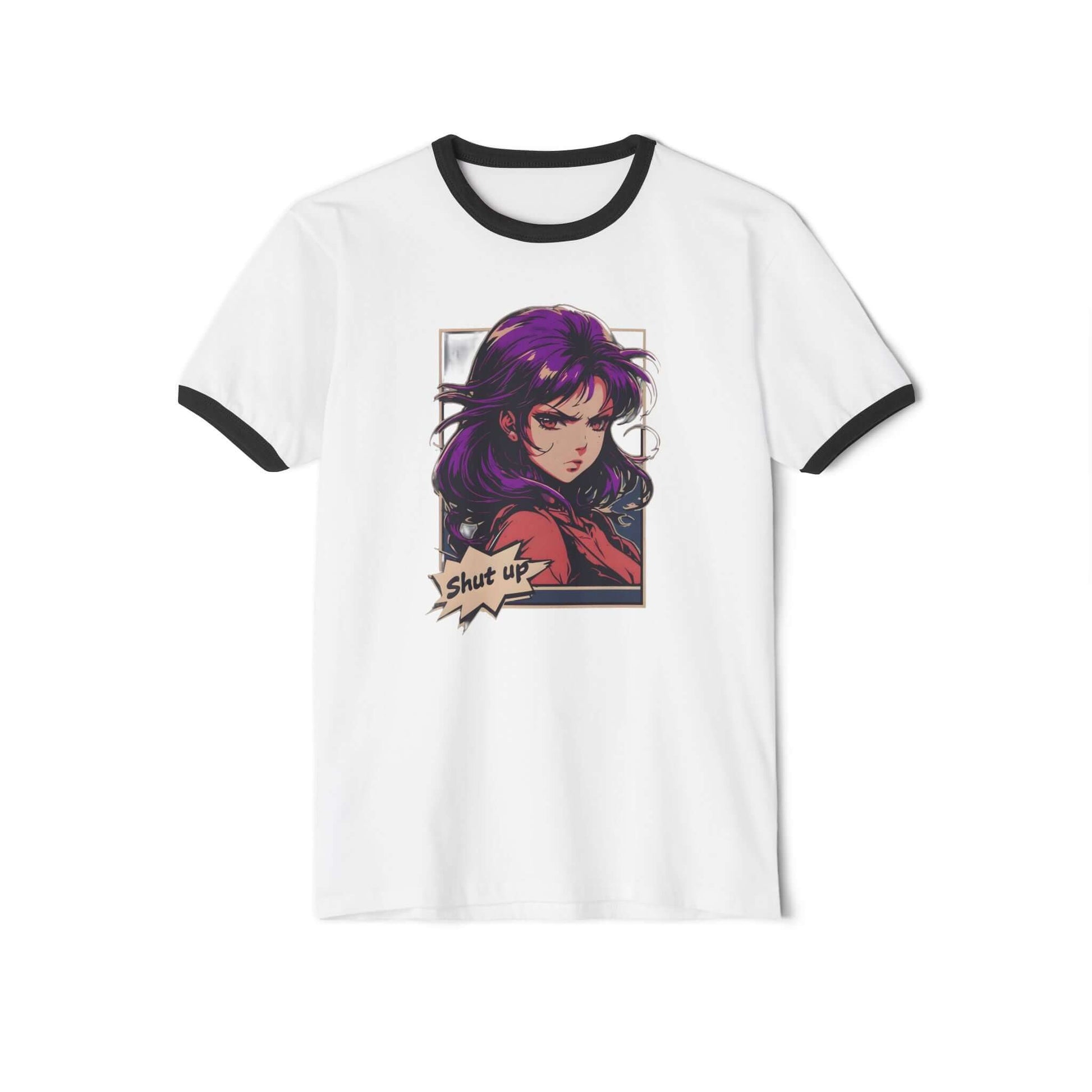 Japanese Anime Manga "Shut Up" Cotton Ringer T-Shirt, Brand63