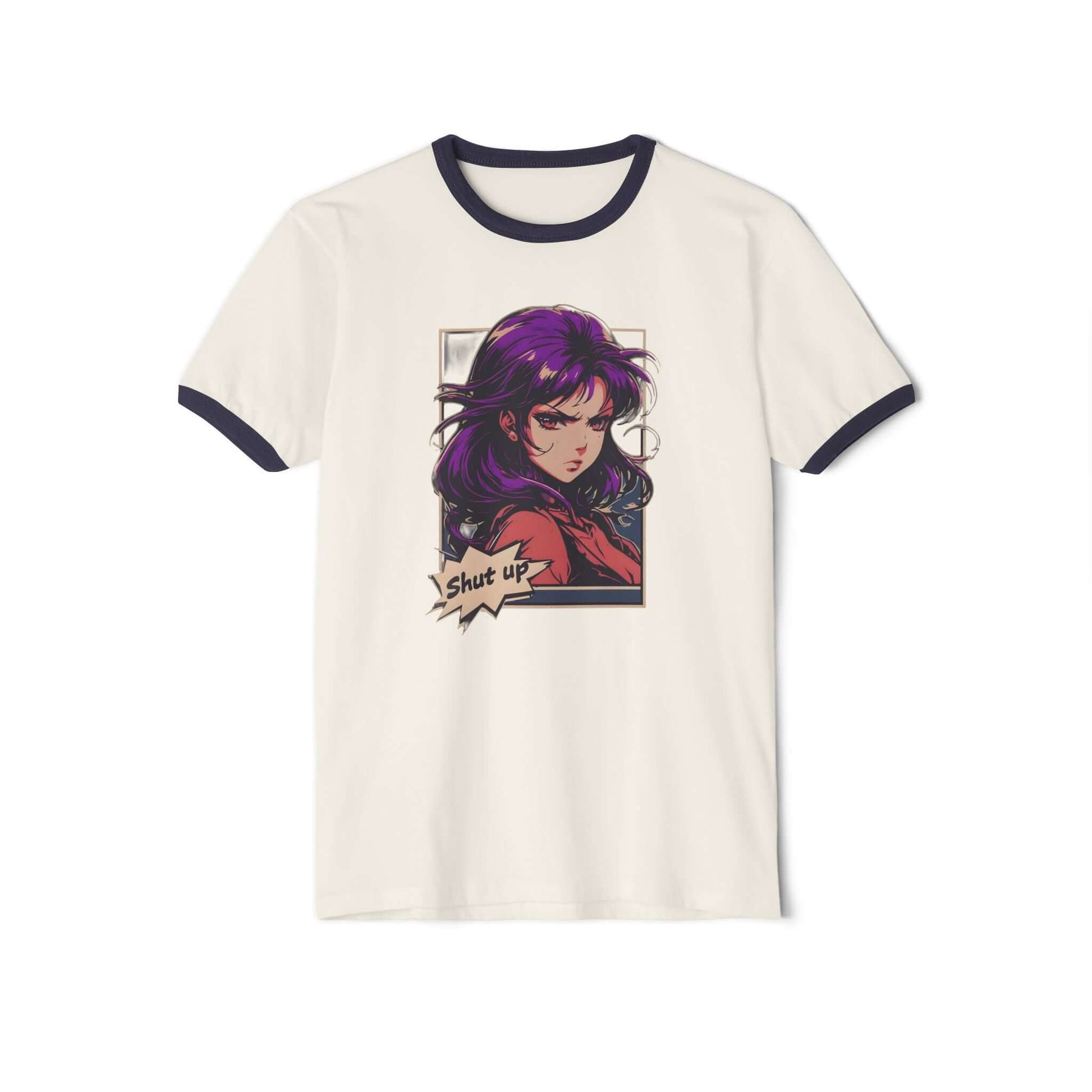 Japanese Anime Manga "Shut Up" Cotton Ringer T-Shirt, Brand63